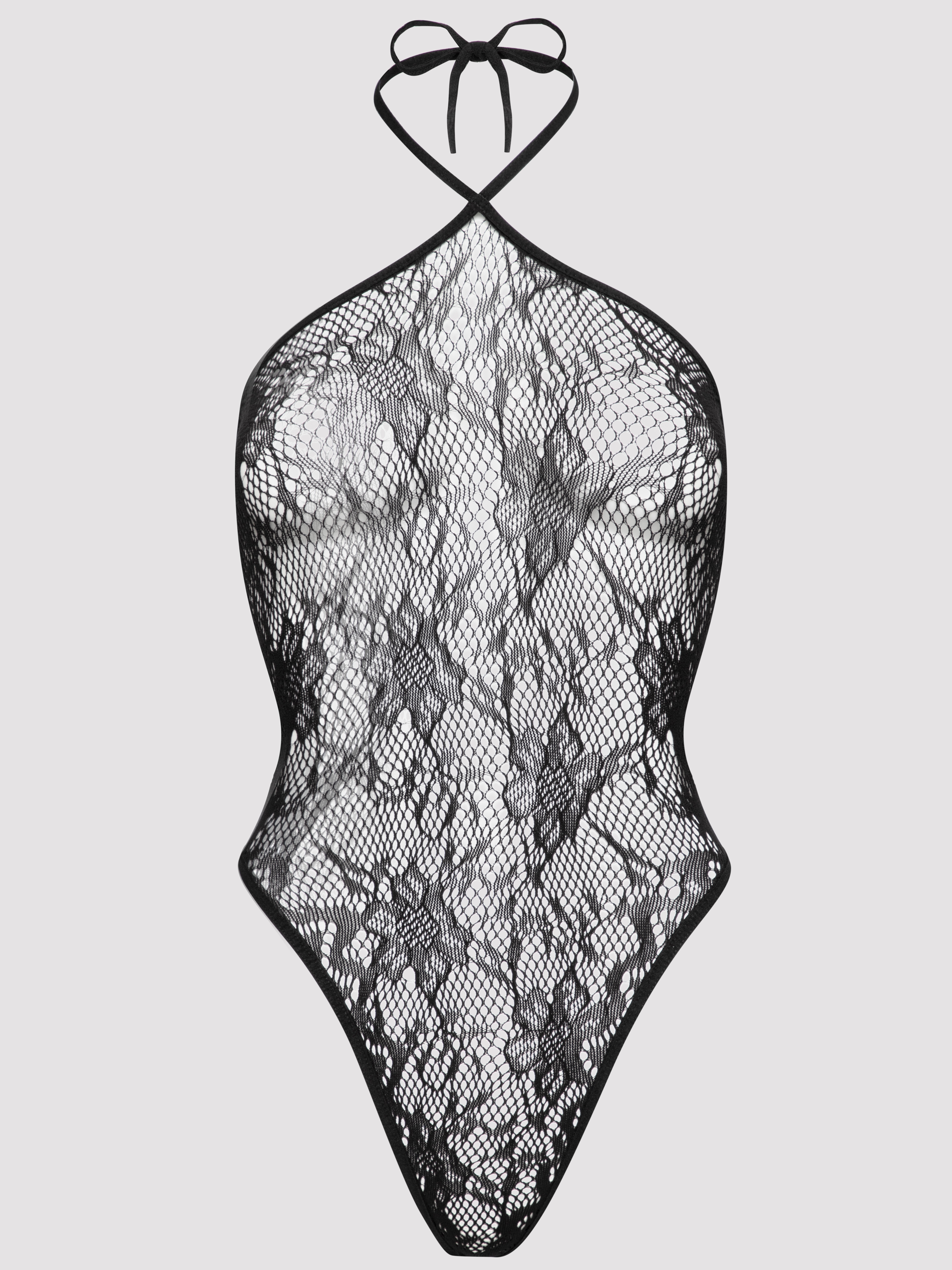 Lovehoney Treasure Chest Black Lace Crotchless Teddy, Black, hi-res