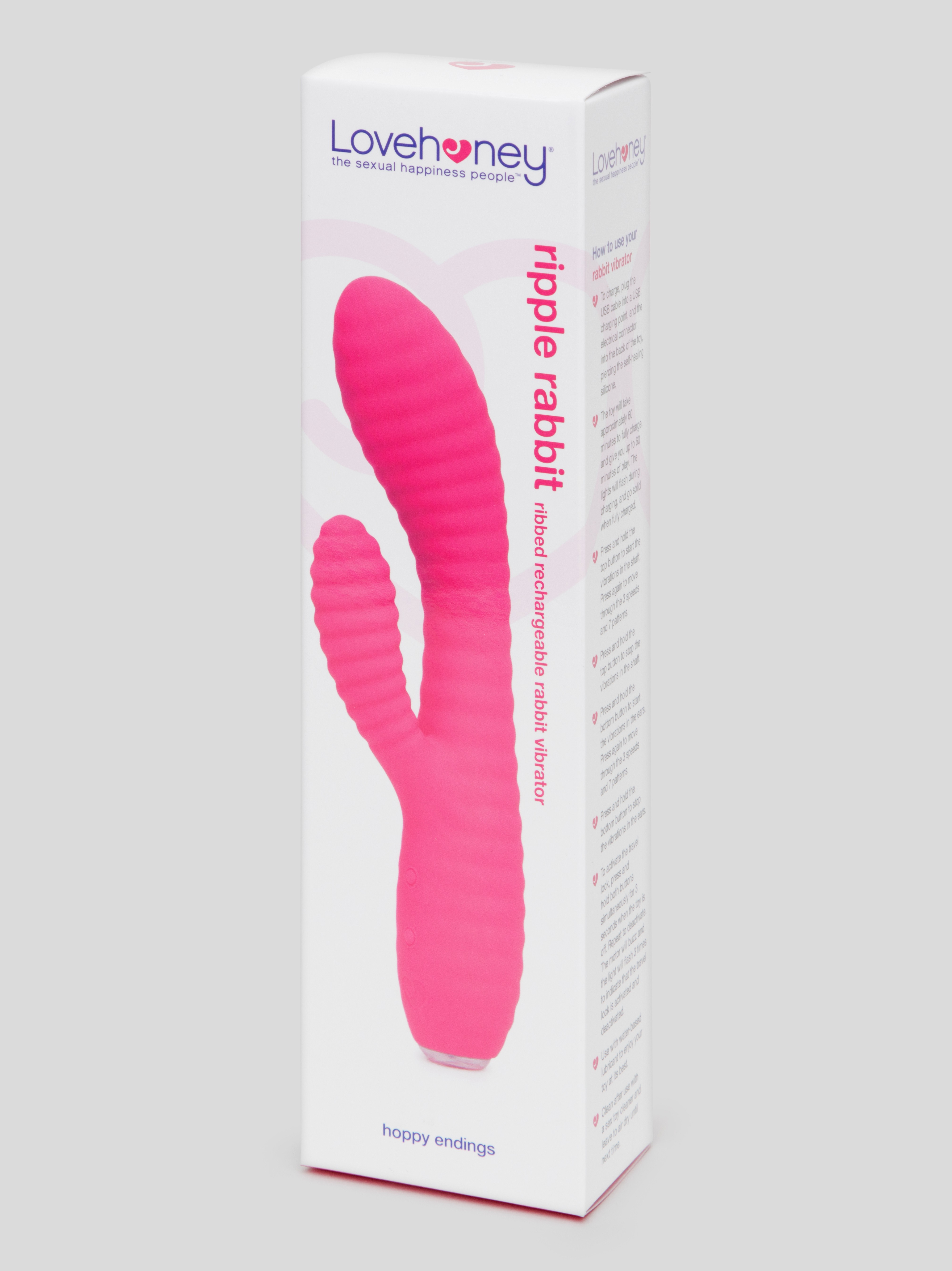 Lovehoney Ripple Rabbit Rechargeable Silicone Ribbed Rabbit Vibrator, Pink, hi-res