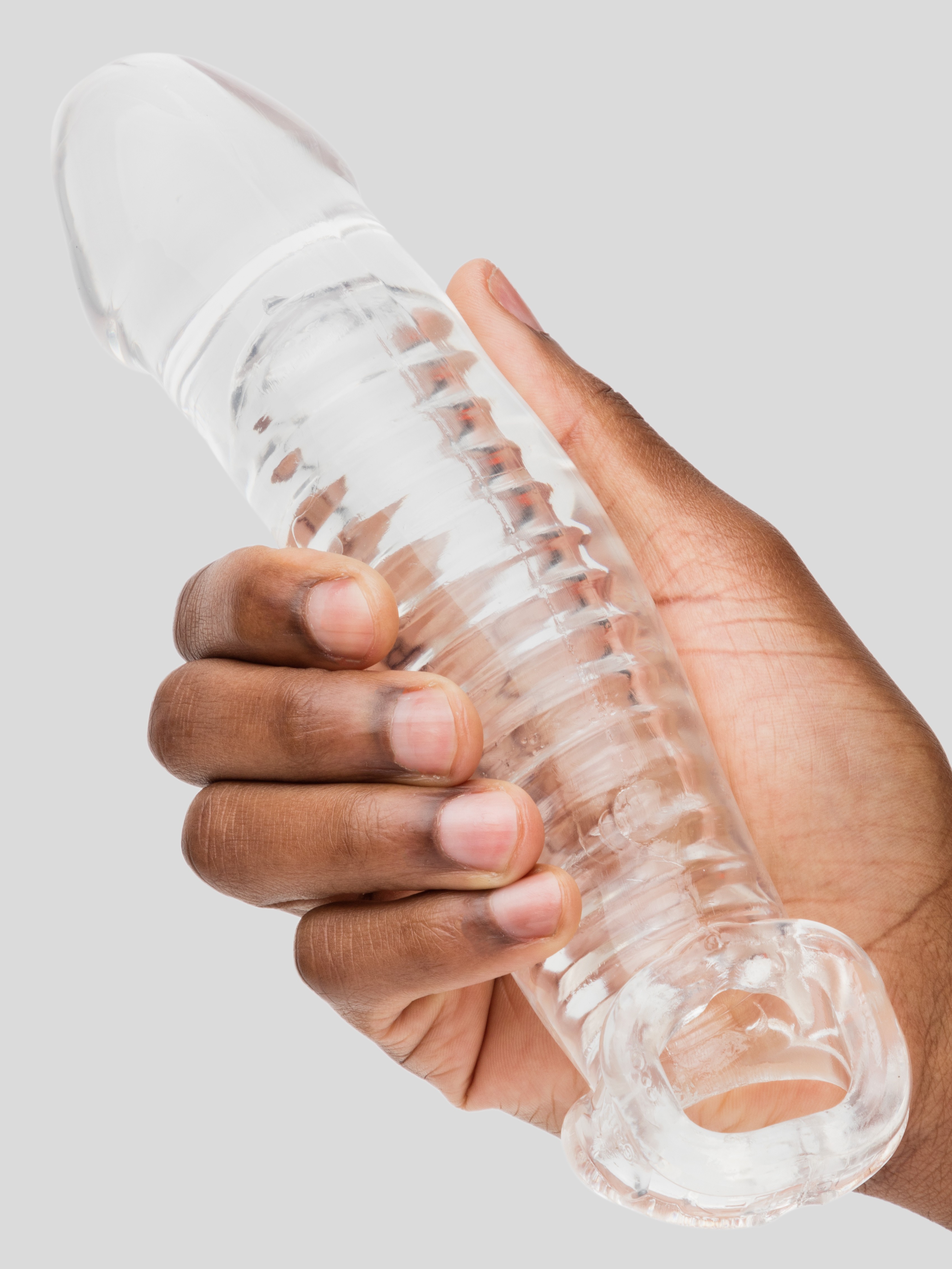 Oxballs Musclear Ribbed Adjustable Penis Sleeve, Clear, hi-res