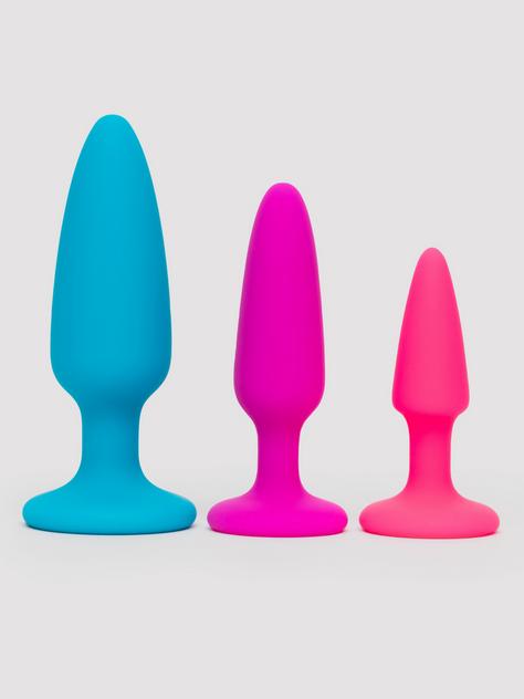 Multi-Coloured Tapered Silicone Butt Plug Set (3-Piece), Blue, hi-res
