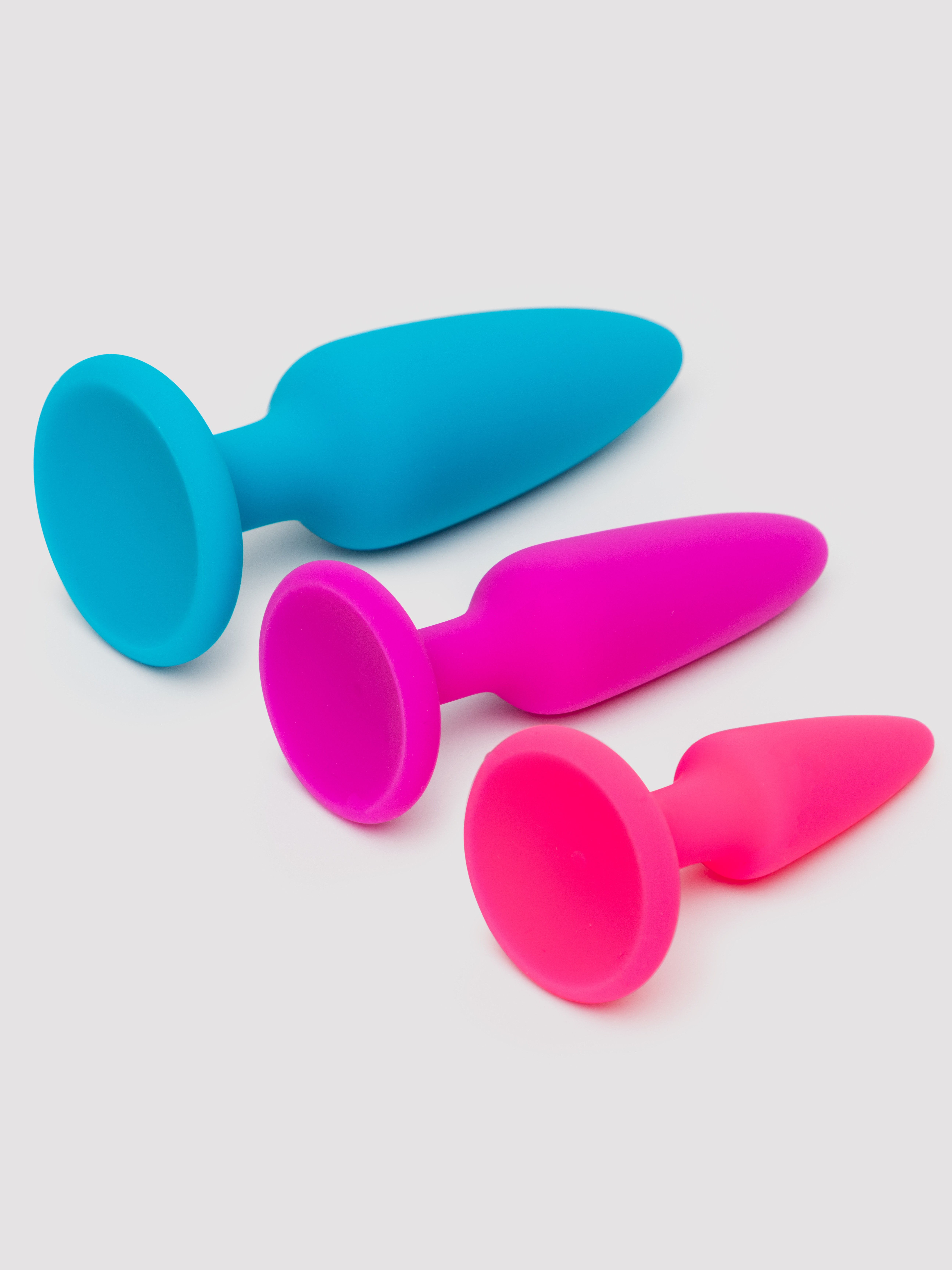Rainbow Tapered Silicone Butt Plug Set (3-Piece), Blue, hi-res