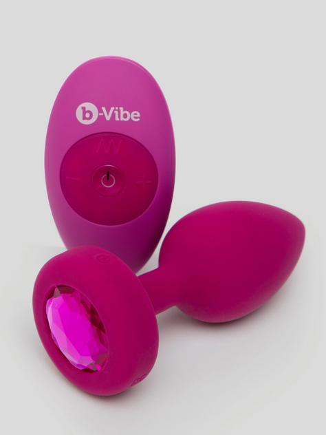 B-Vibe Remote Control Rechargeable Vibrating Silicone Jewelled Butt Plug , Pink, hi-res