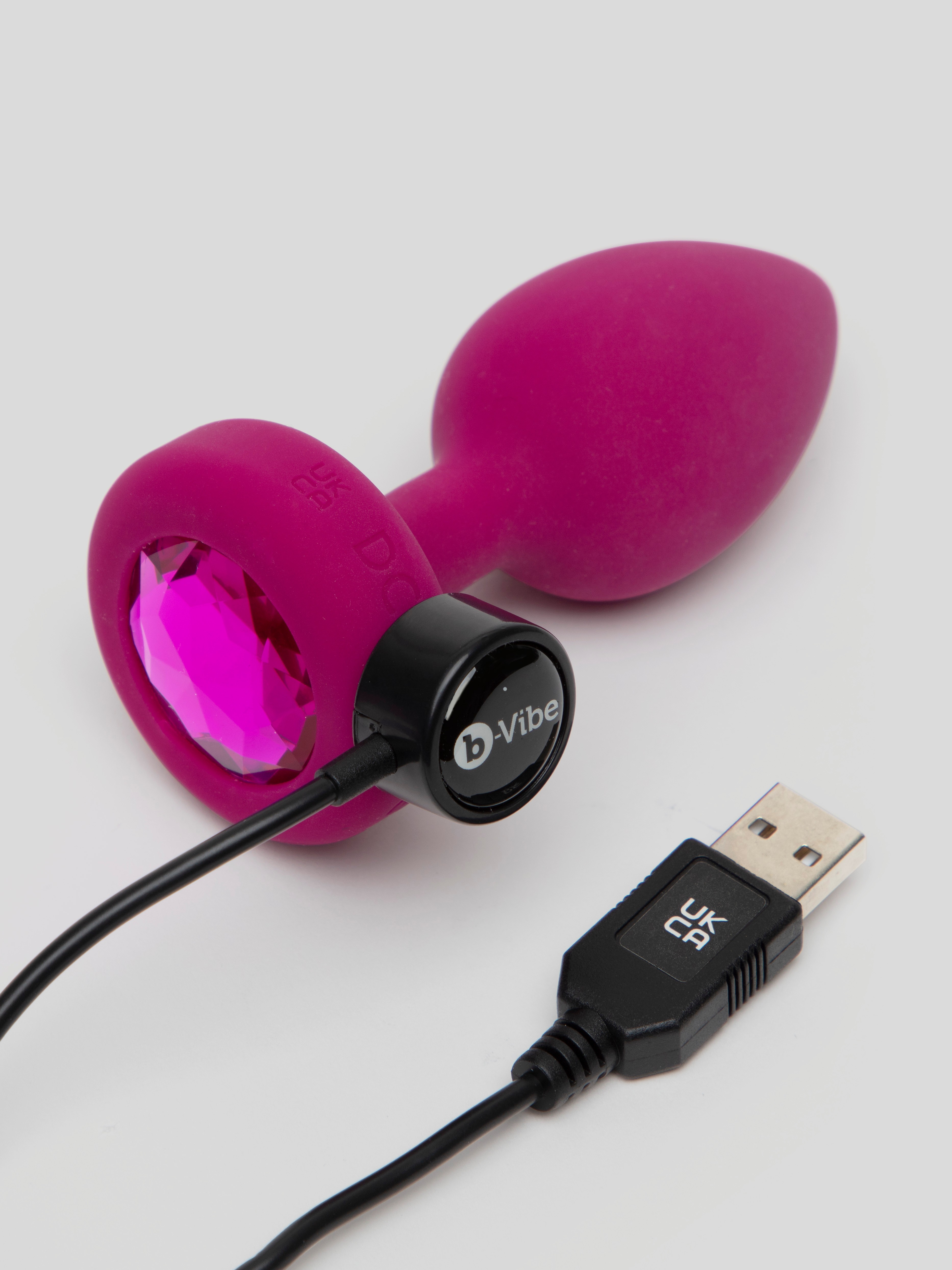 B-Vibe Remote Control Rechargeable Vibrating Silicone Jewelled Butt Plug , Pink, hi-res