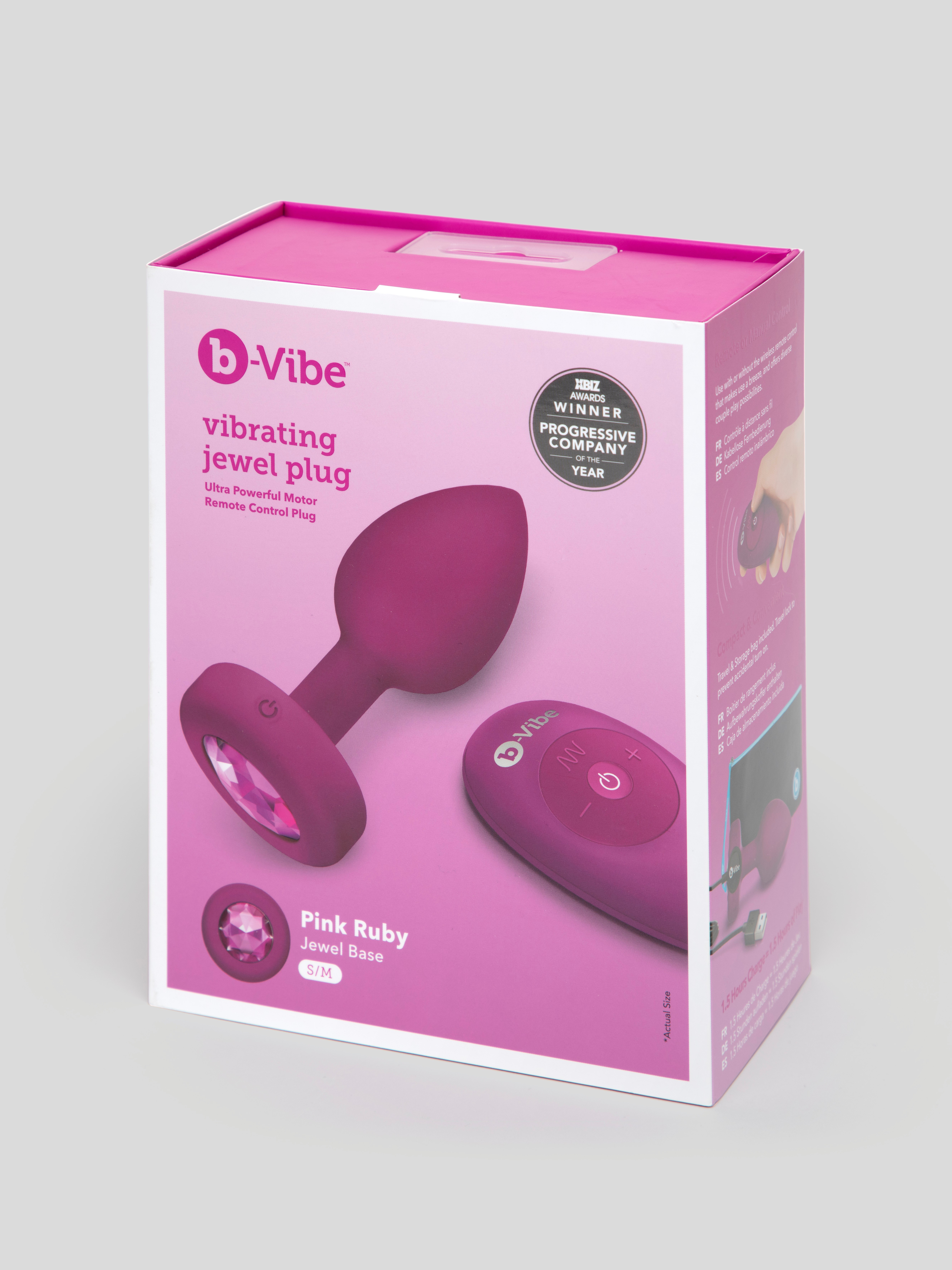 B-Vibe Remote Control Rechargeable Vibrating Silicone Jewelled Butt Plug , Pink, hi-res