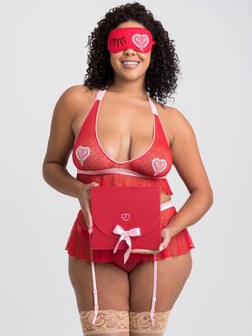 String soutien-gorge masque yeux grande taille Sweet Love rouge, Lovehoney