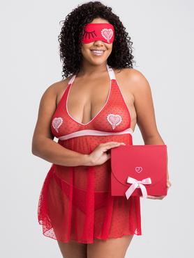 Ensemble nuisette string masque yeux grande taille Sweet Love rouge, Lovehoney