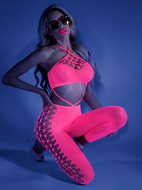 Fantasy Lingerie Glow Neon Pink Own The Night Bodystocking