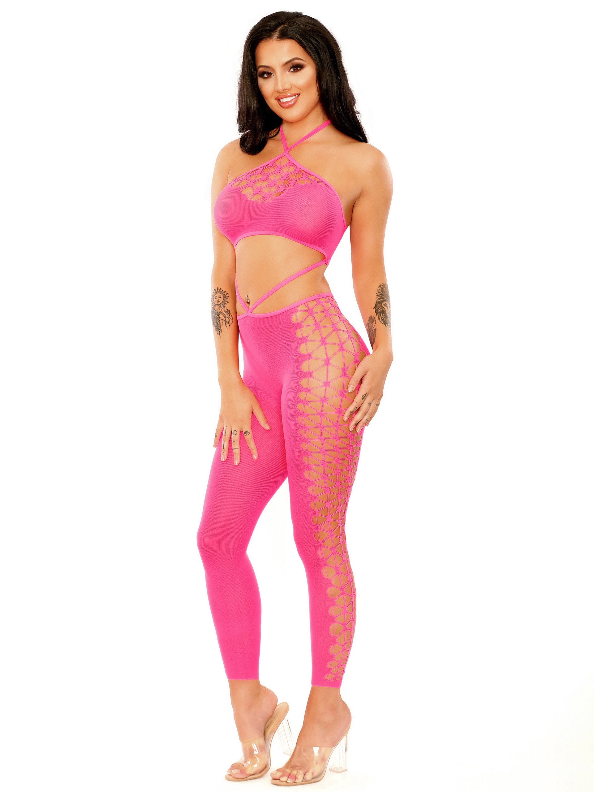 Fantasy Lingerie Glow Neon Pink Own The Night Bodystocking, Hot Pink, hi-res