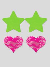 Fantasy Lingerie Glow Neon Green Stars and Hearts Nipple Pasties 