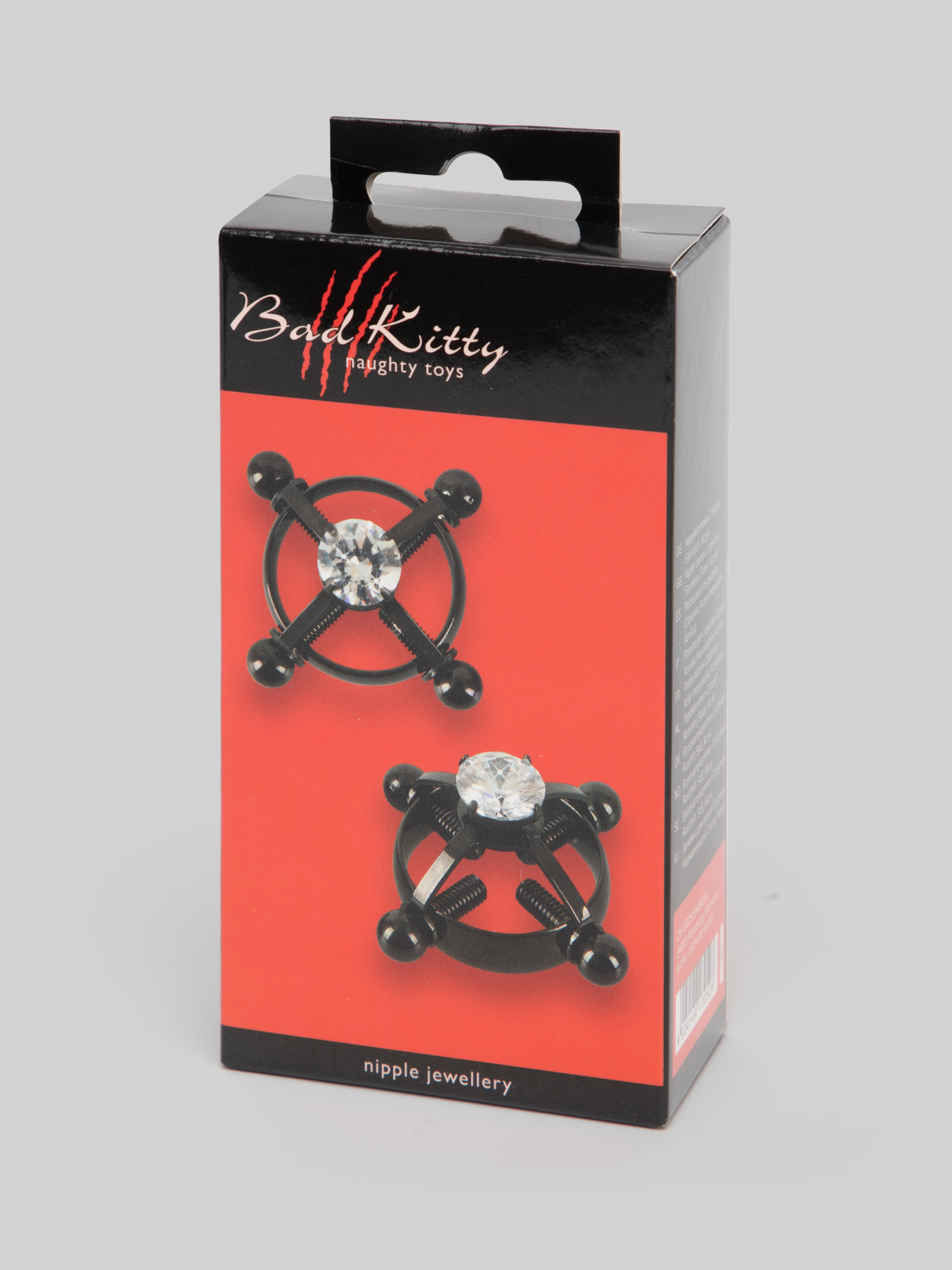 Black 4 Point Diamante Adjustable Stainless Steel Nipple Clamps, Black, hi-res