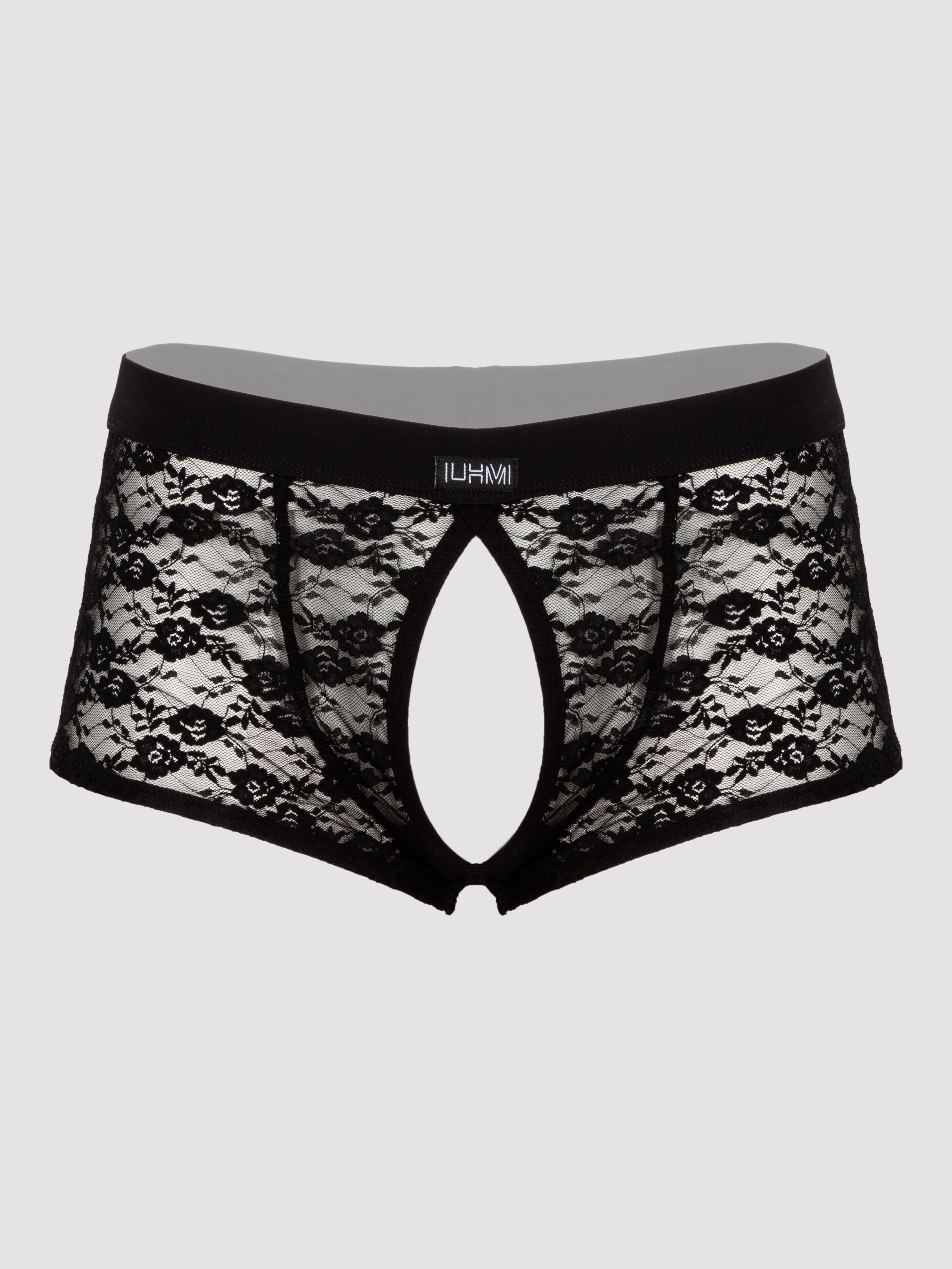 Lhm Men's Black Lace Open Front And Back Boxer Shorts - S / M