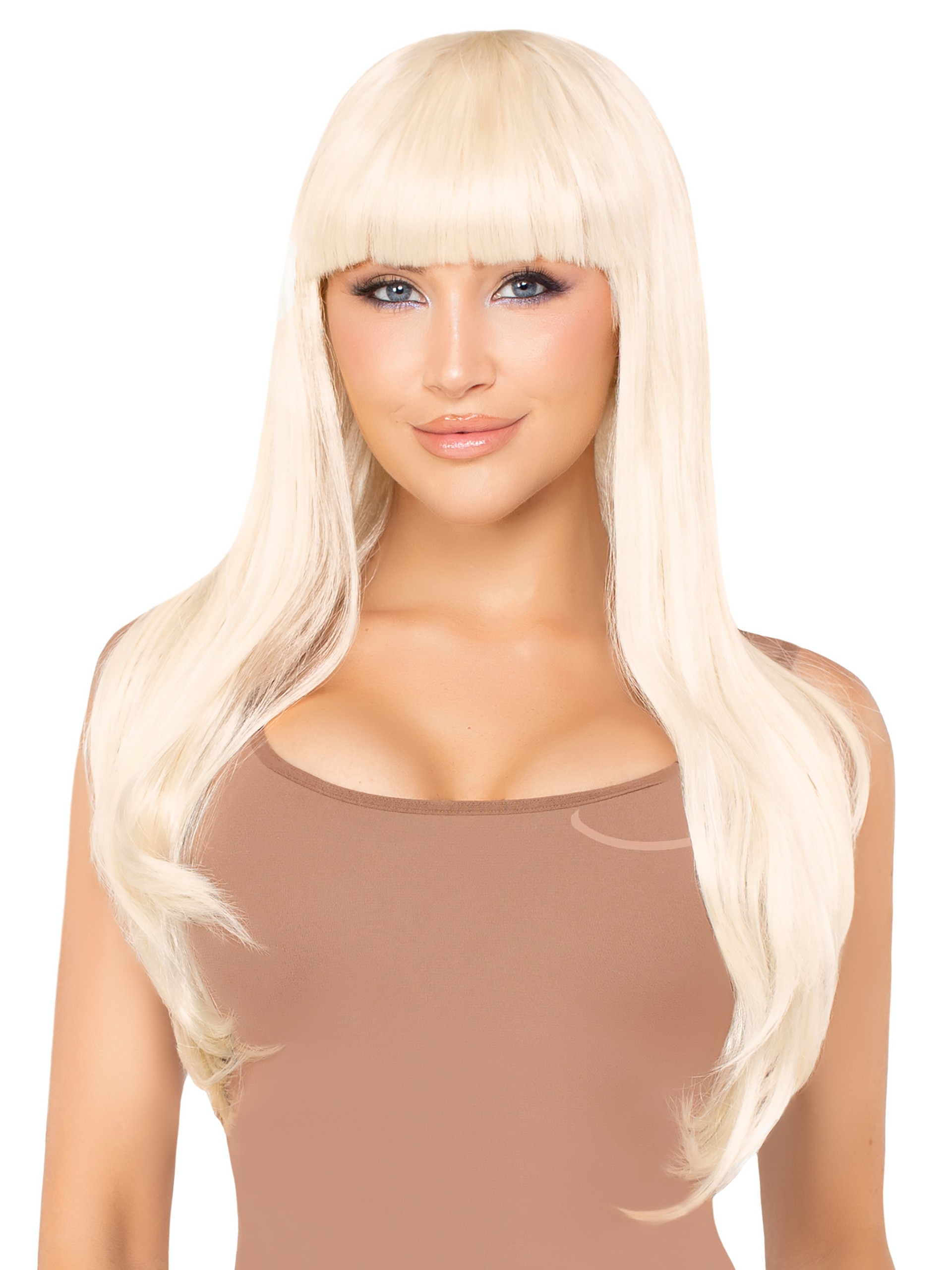 Leg Avenue Blonde Long Straight Wig with Fringe, Blonde, hi-res