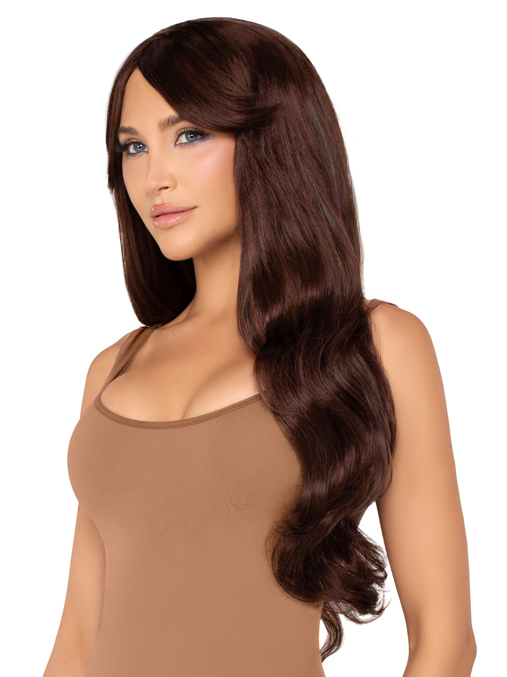 Leg Avenue Brunette Long Wavy Wig, Brown, hi-res