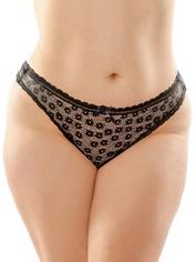Fantasy Lingerie Black Daisy Lace Crotchless Knickers, Black, hi-res