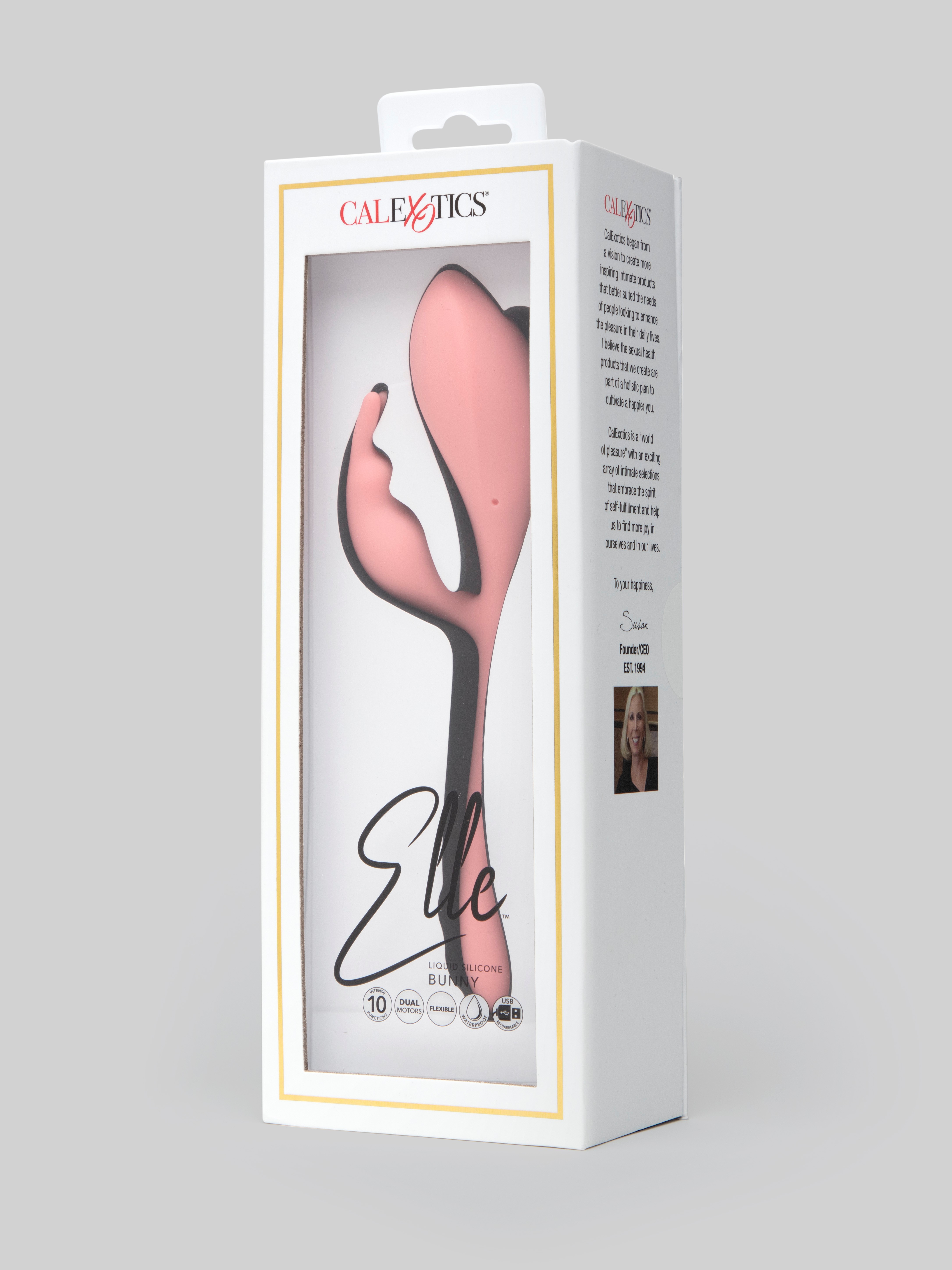 Elle Flexible Rechargeable Liquid Silicone Bunny Vibrator, Pink, hi-res