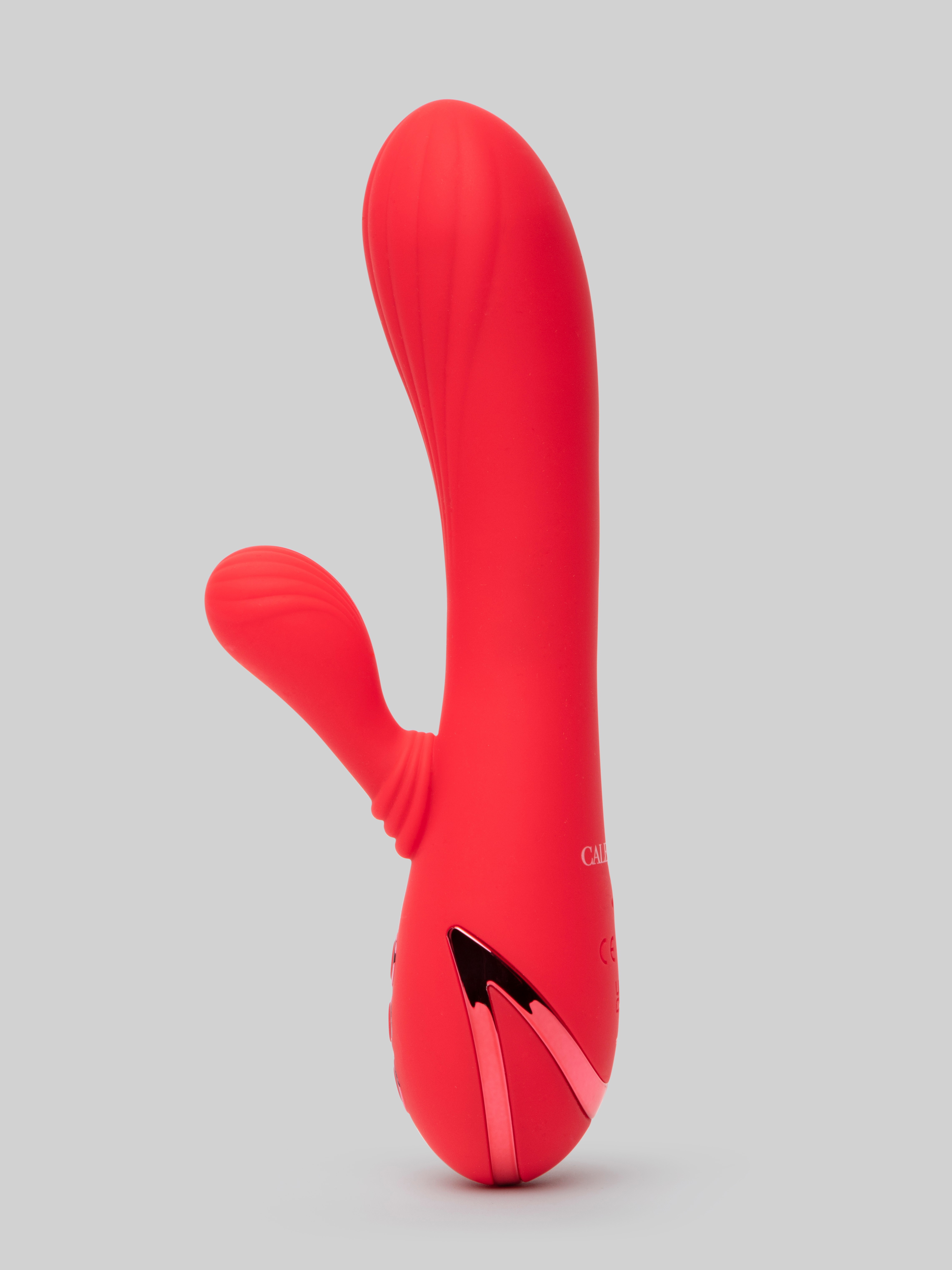 California Dreaming Rotating Warming Rechargeable Silicone Rabbit Vibrator, Red, hi-res