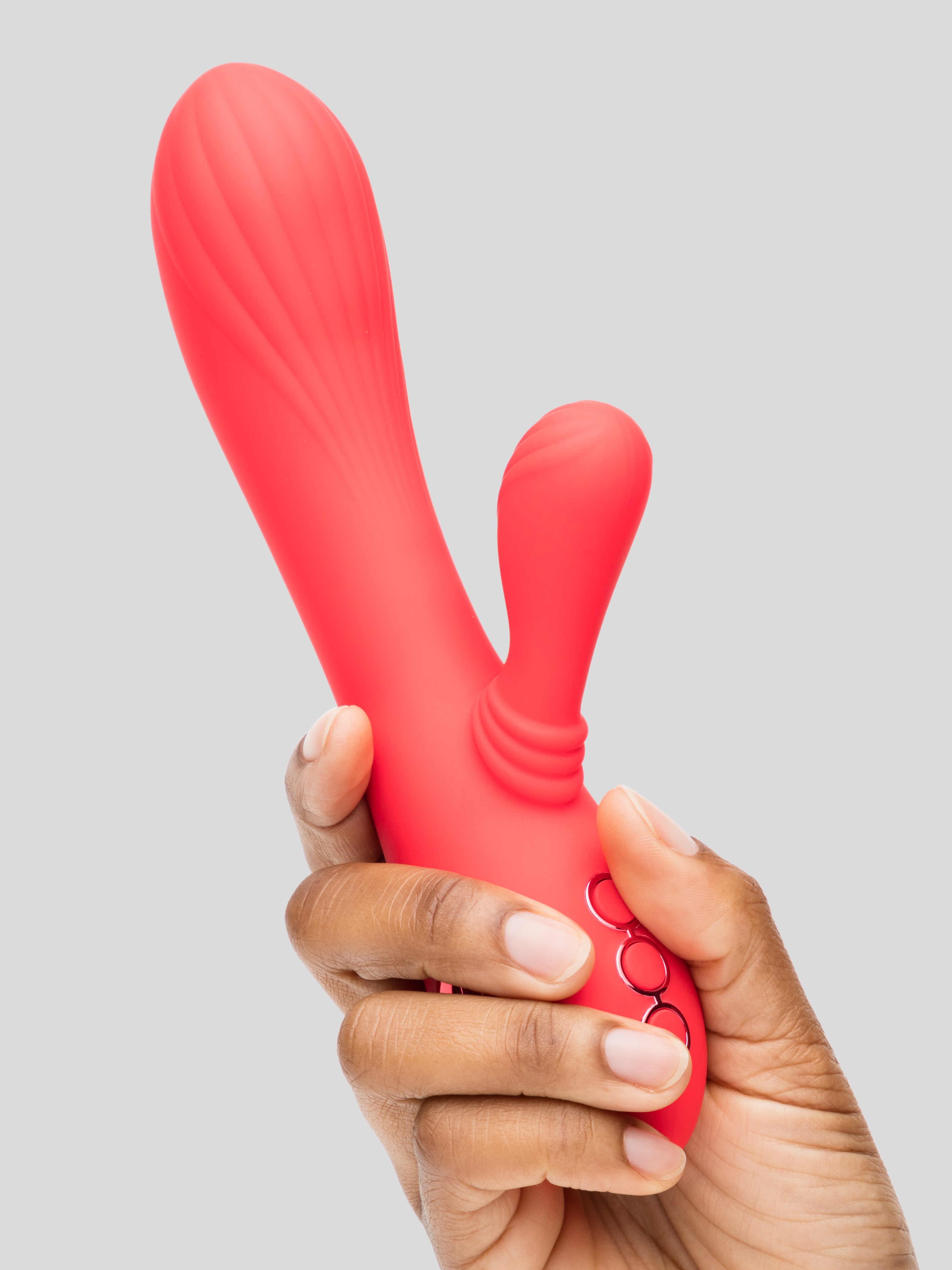 California Dreaming Rotating Warming Rechargeable Silicone Rabbit Vibrator, Red, hi-res