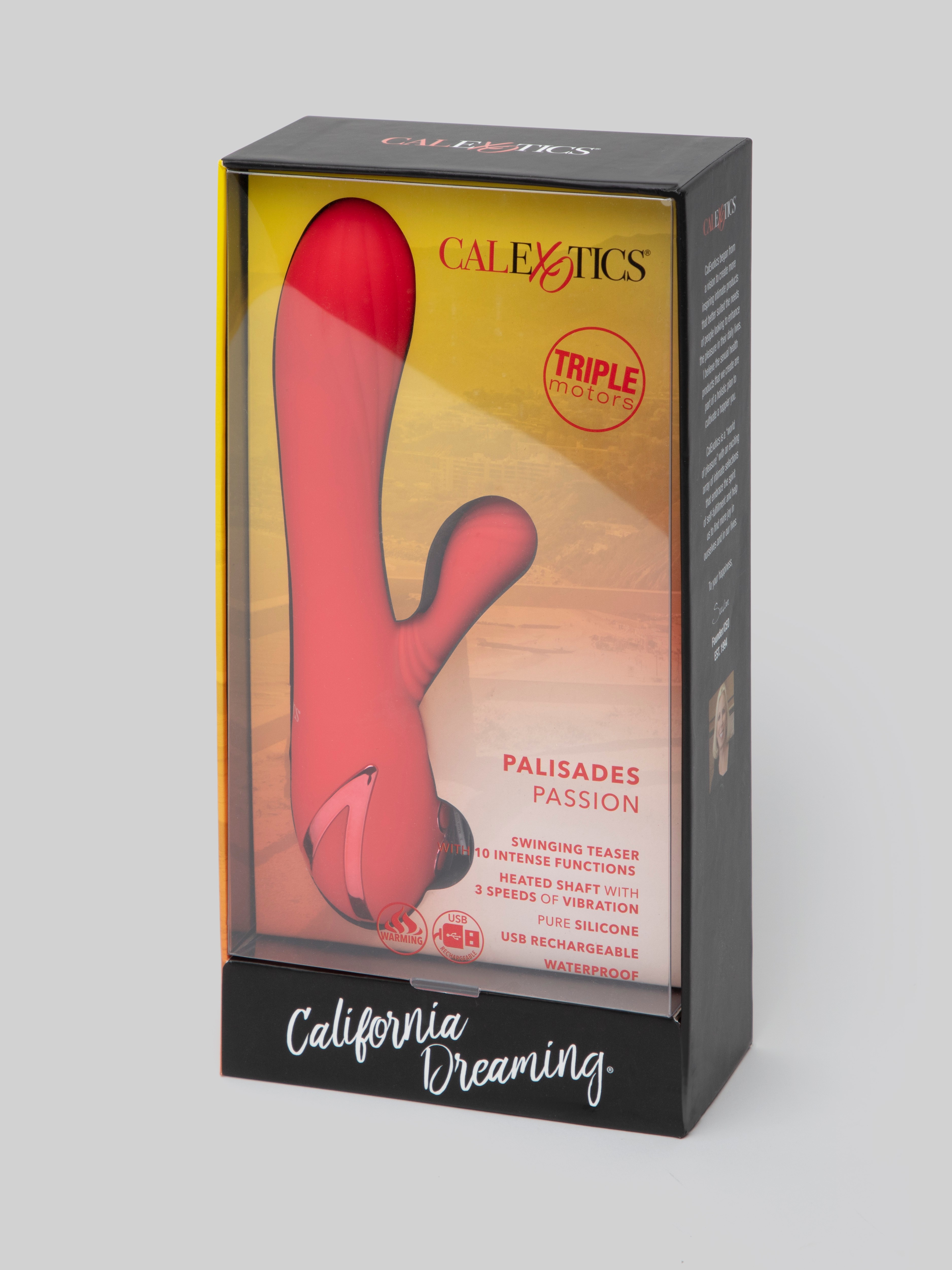 California Dreaming Rotating Warming Rechargeable Silicone Rabbit Vibrator, Red, hi-res