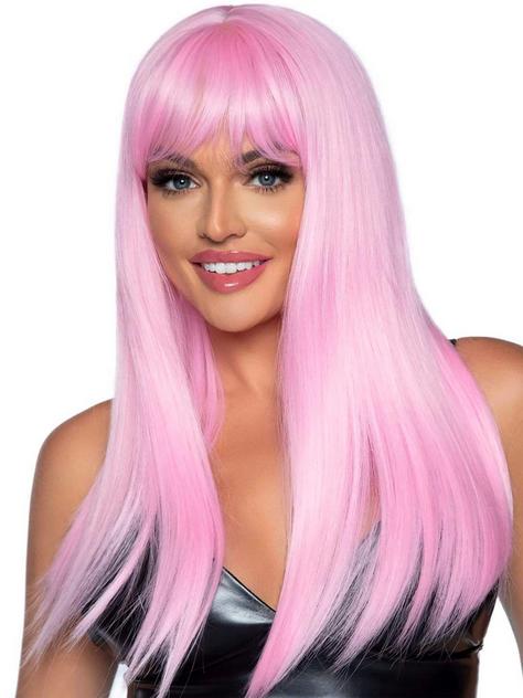 Leg Avenue Pink Straight Long Wig With Fringe, Hot Pink, hi-res