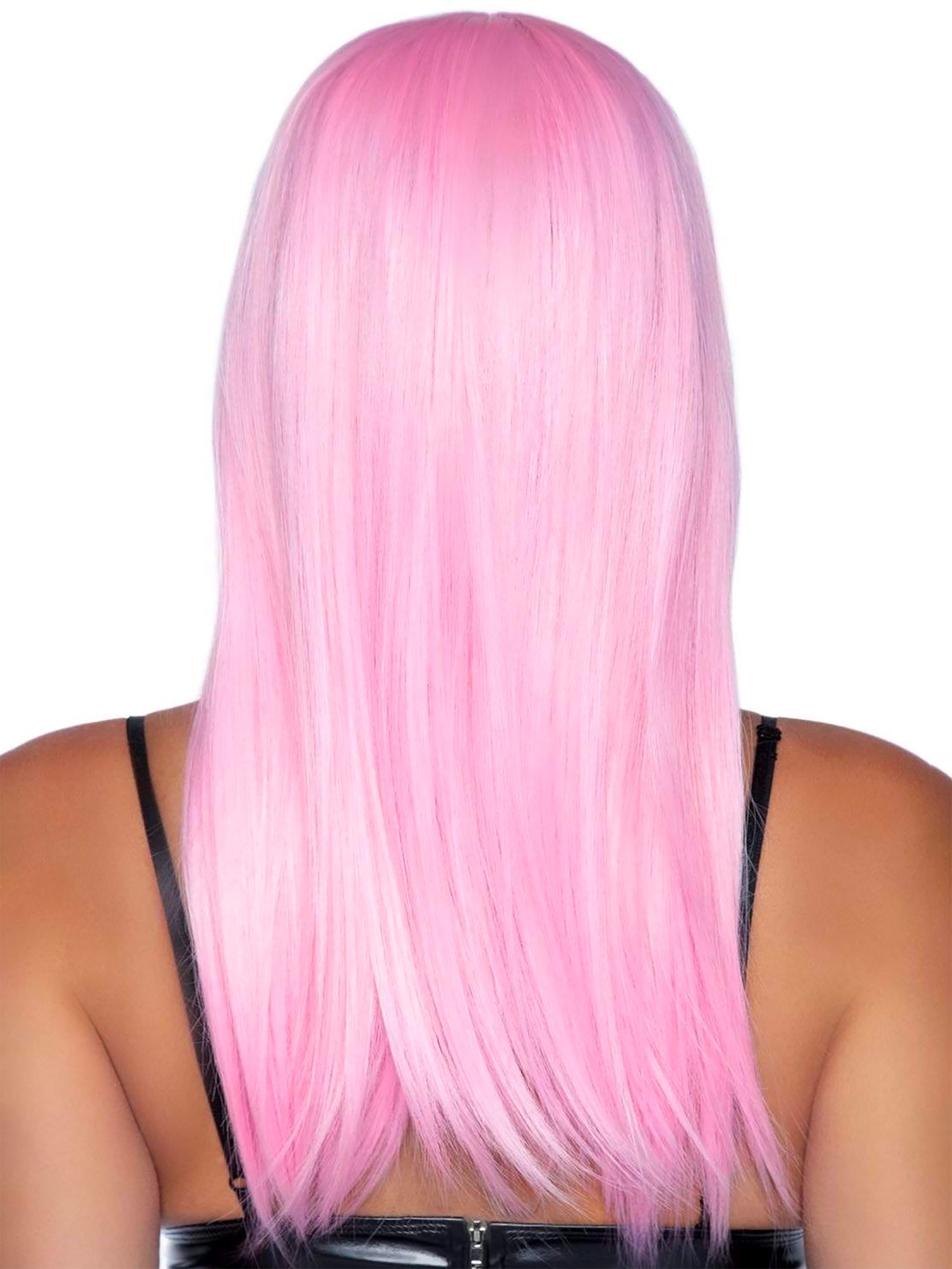 Leg Avenue Pink Straight Long Wig With Fringe, Hot Pink, vanilla