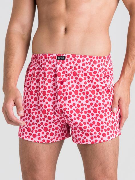 LHM Pink Heart and Leopard Print Satin Boxer Shorts, Pink, hi-res
