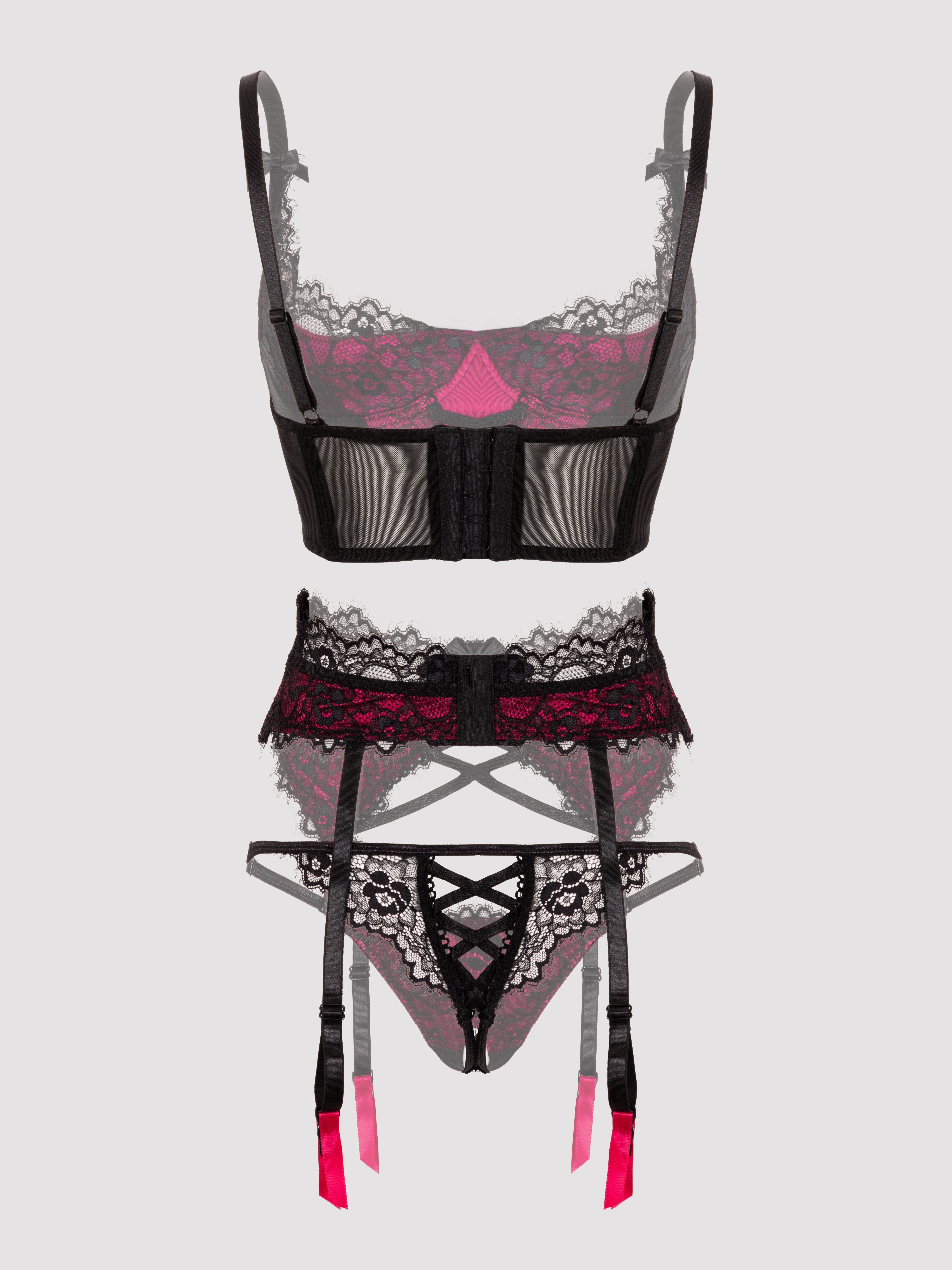 Lovehoney Boudoir Belle Cherry Quarter Cup Bra Set, Black, vanilla