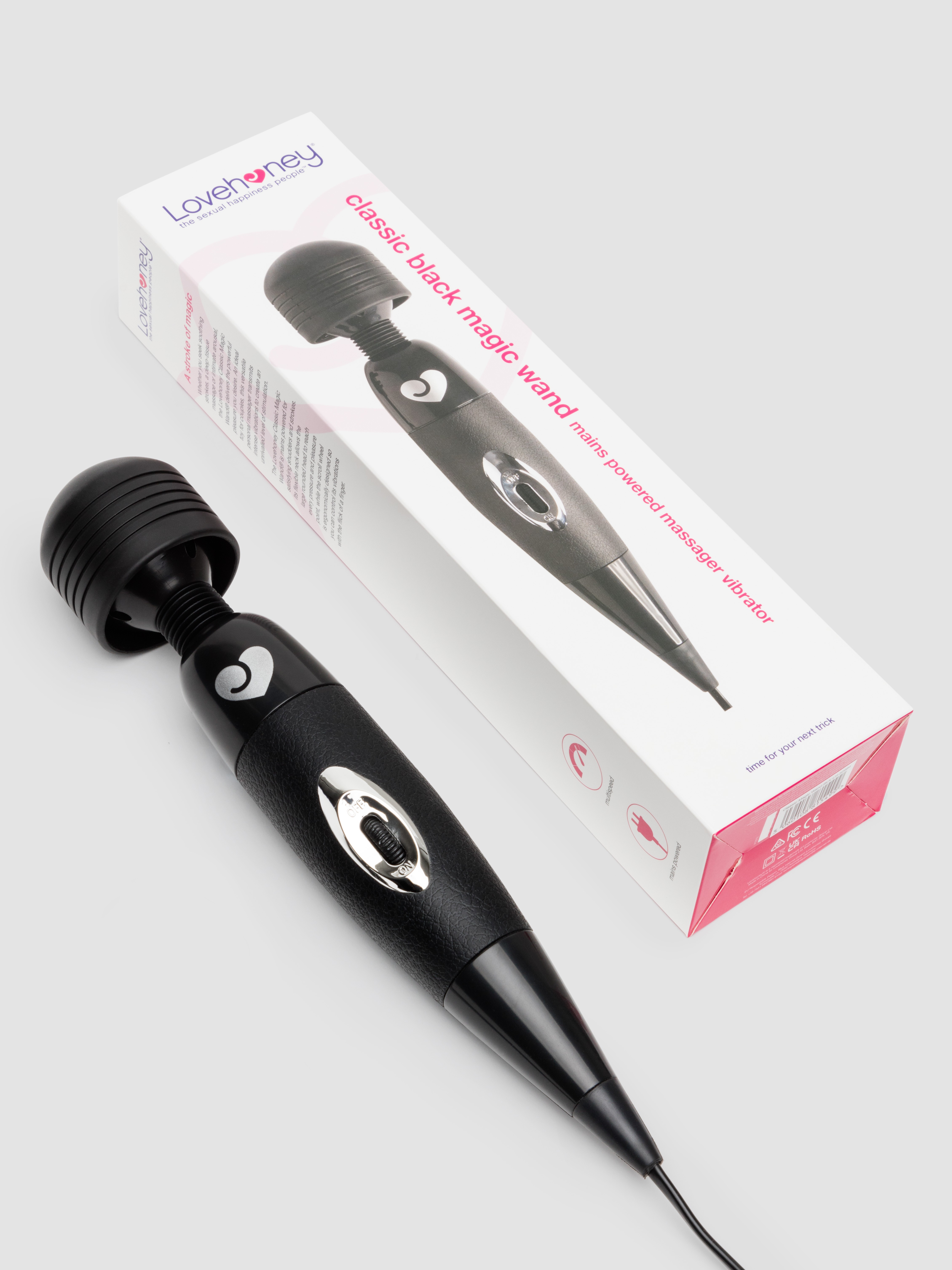 Lovehoney Extra Powerful Multispeed Mains Powered Magic Wand Vibrator, Black, hi-res