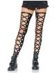 Leg Avenue Black Wet Look Footless Lace-Up Thigh Hold-Ups, Black, hi-res
