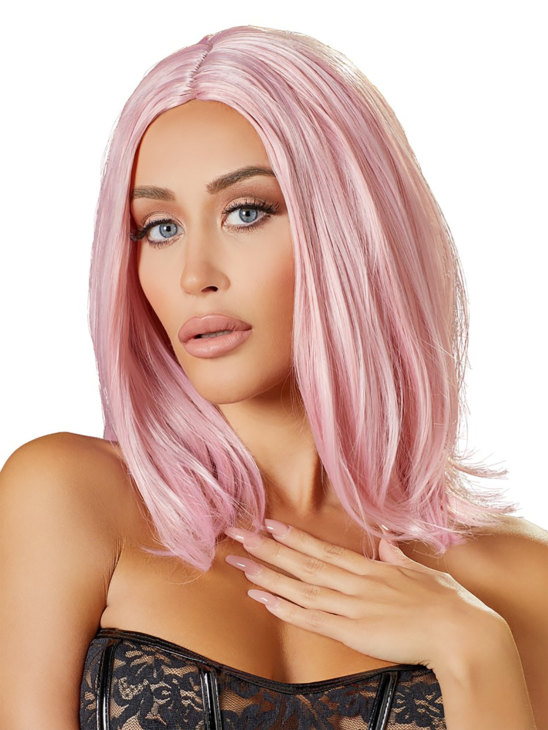 Cottelli Pink Long Bob Wig, Light Pink, vanilla