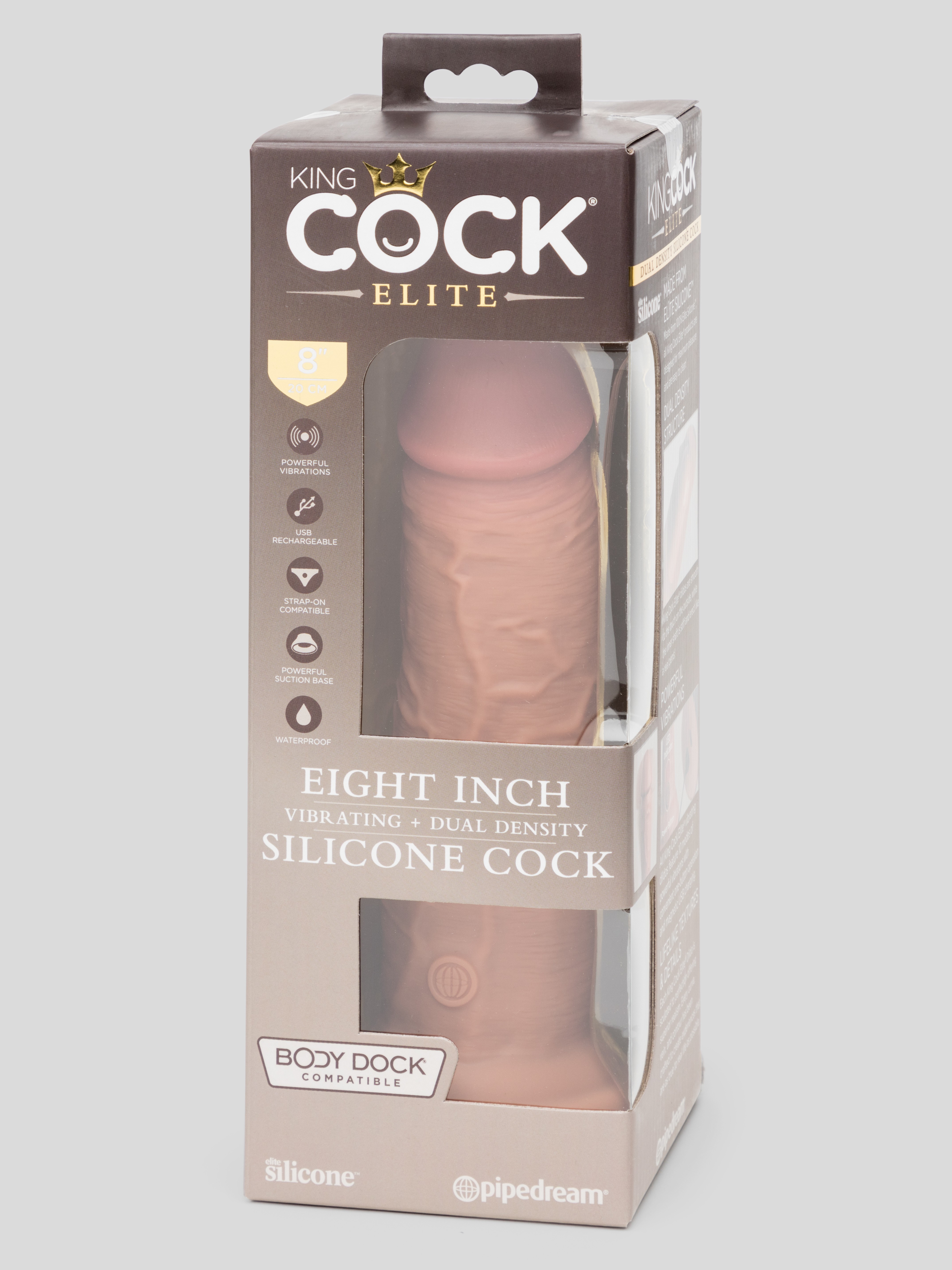 King Cock Elite Dual-Density Vibrating Realistic Dildo Flesh Tan 8 Inch, Flesh Tan, hi-res