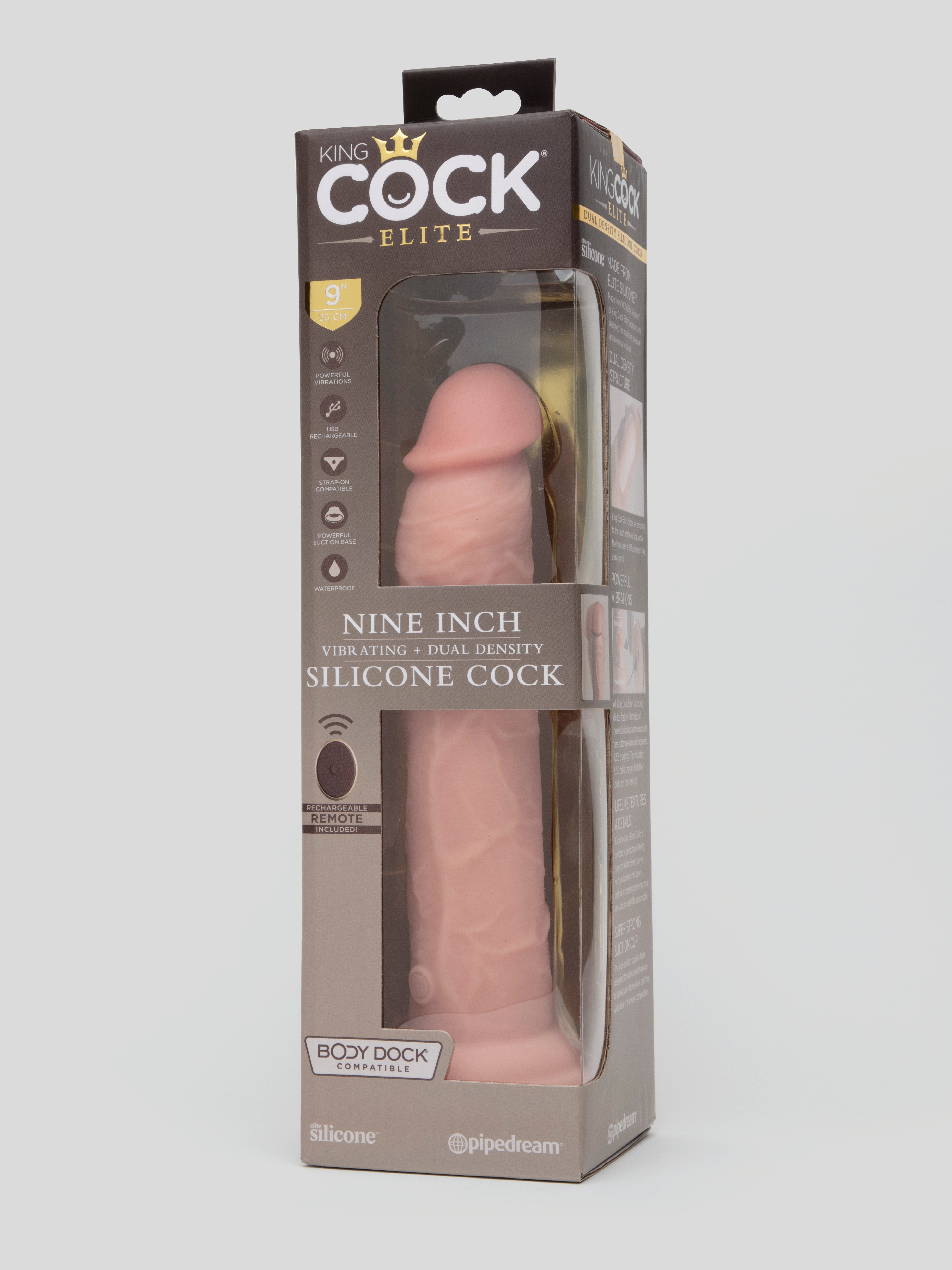 King Cock Elite Dual-Density Remote Control Vibrating Realistic Dildo 8.5 Inch, Flesh Pink, hi-res