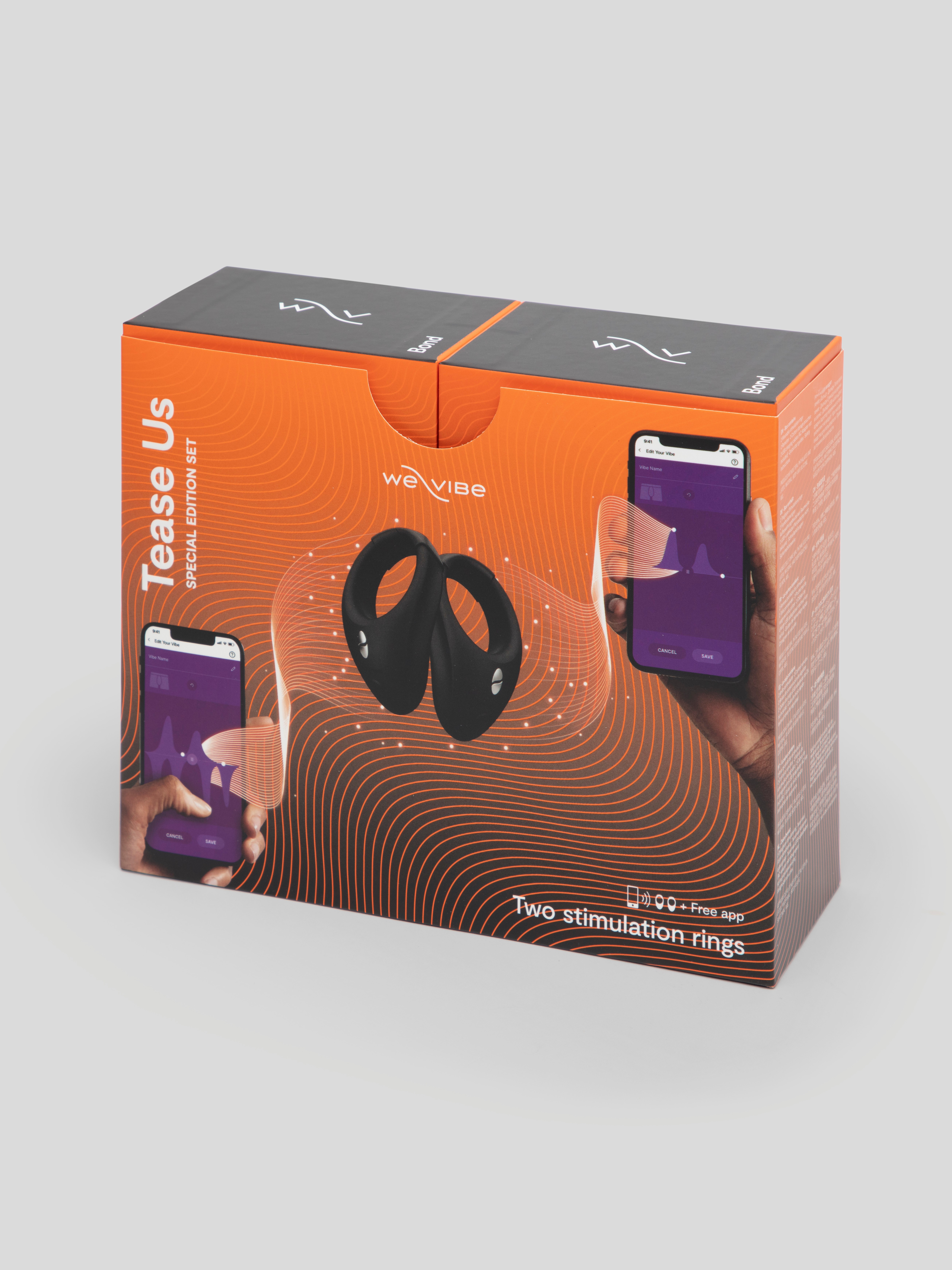 We-Vibe Tease Us Bond Vibrating Silicone Cock Ring Boxed Set, Black, hi-res