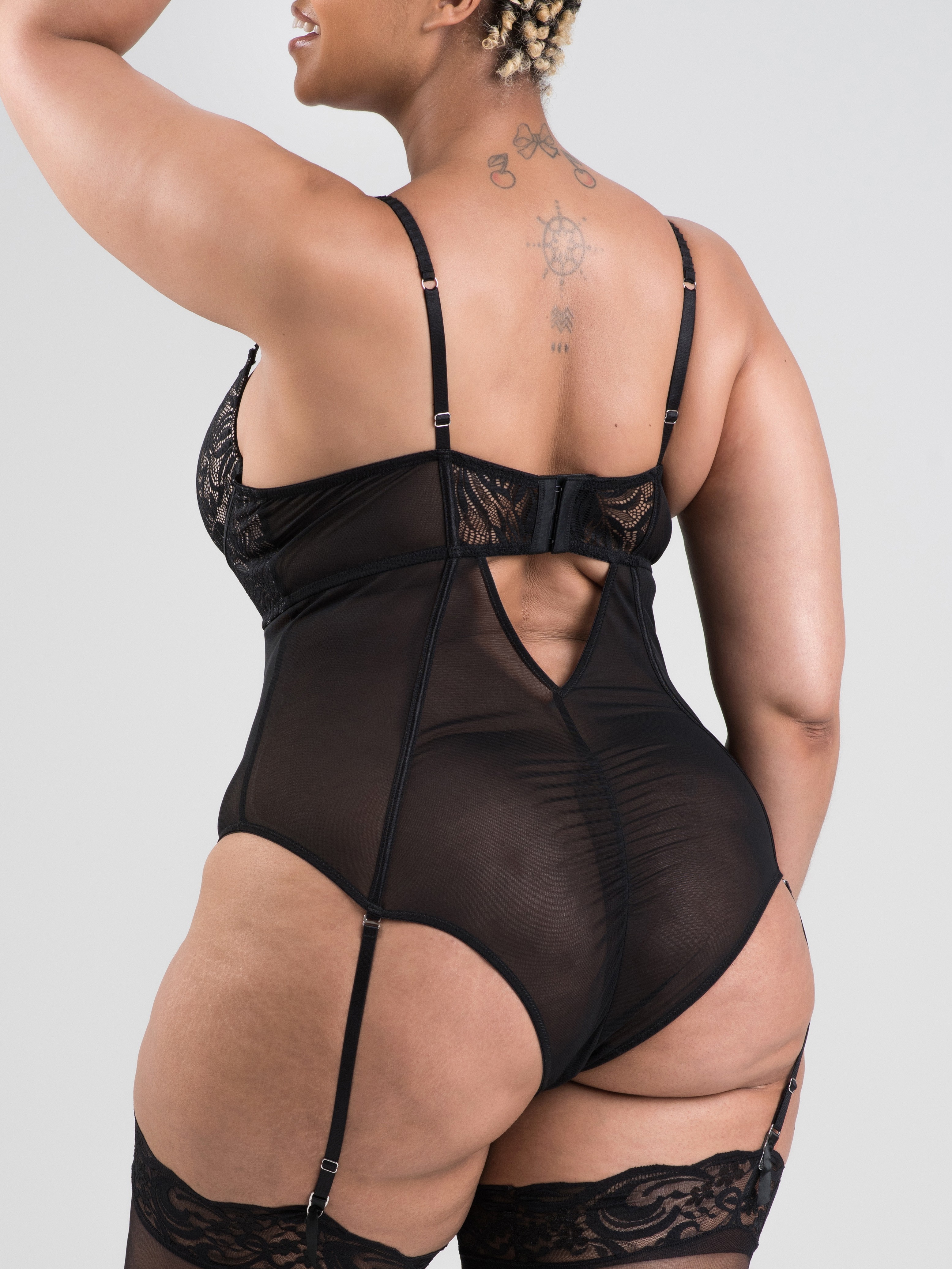 Lovehoney Parisienne Charm Black Lace Crotchless Body, Black, hi-res