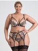 Lovehoney Siena Gold and Embroidered Black Crotchless Bra Set, Black, hi-res