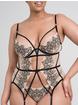 Lovehoney Siena Gold and Embroidered Black Crotchless Bustier Set, Black, hi-res