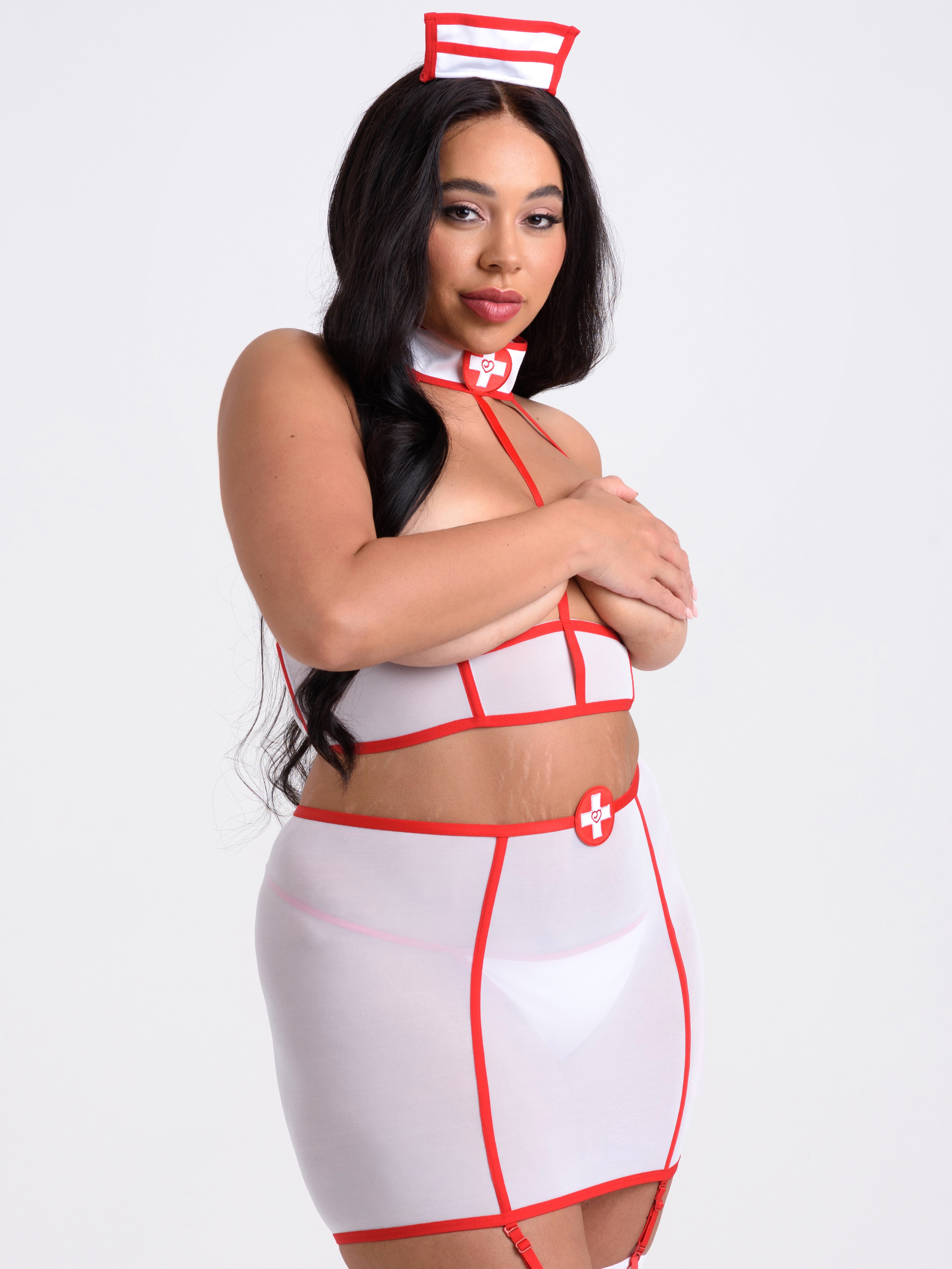 Lovehoney Fantasy Plus Size Racy Open-Cup Nurse Costume, White, hi-res