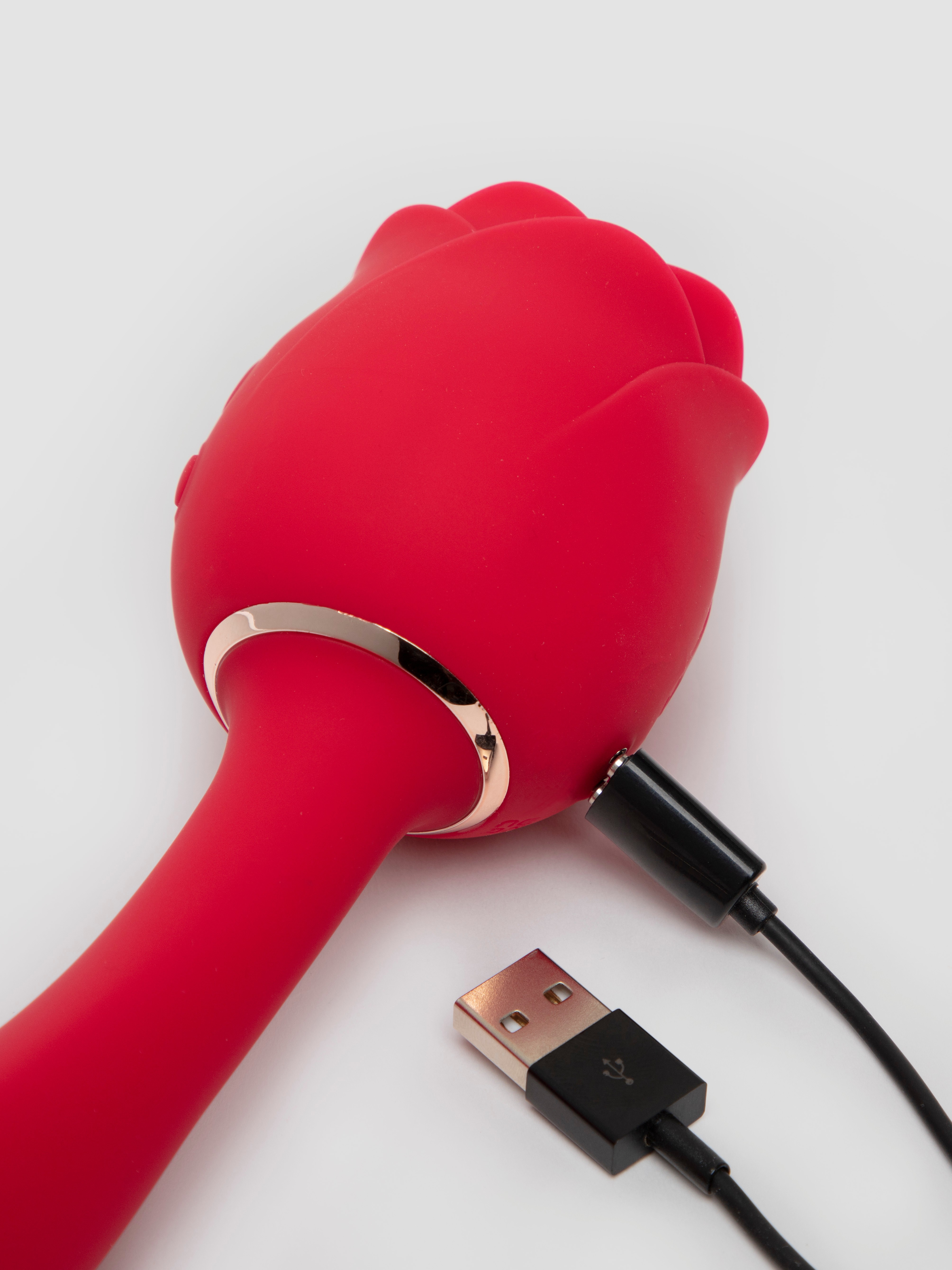 Lovehoney Floral Fantasy Rose Clitoral Suction Stimulator with G-Spot Vibrator, Red, hi-res