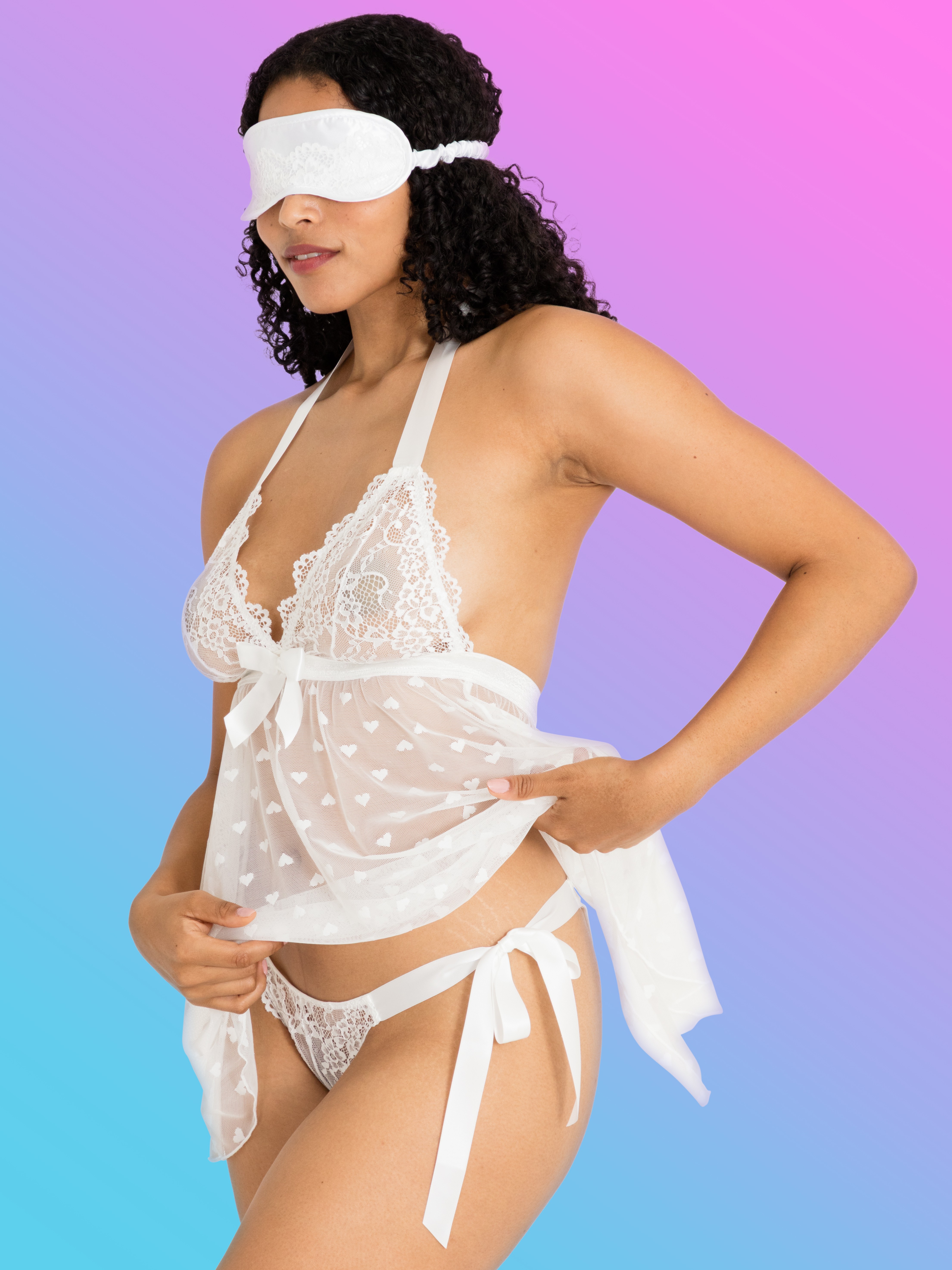 Lovehoney Black Lace Babydoll Gift Set, White, hi-res