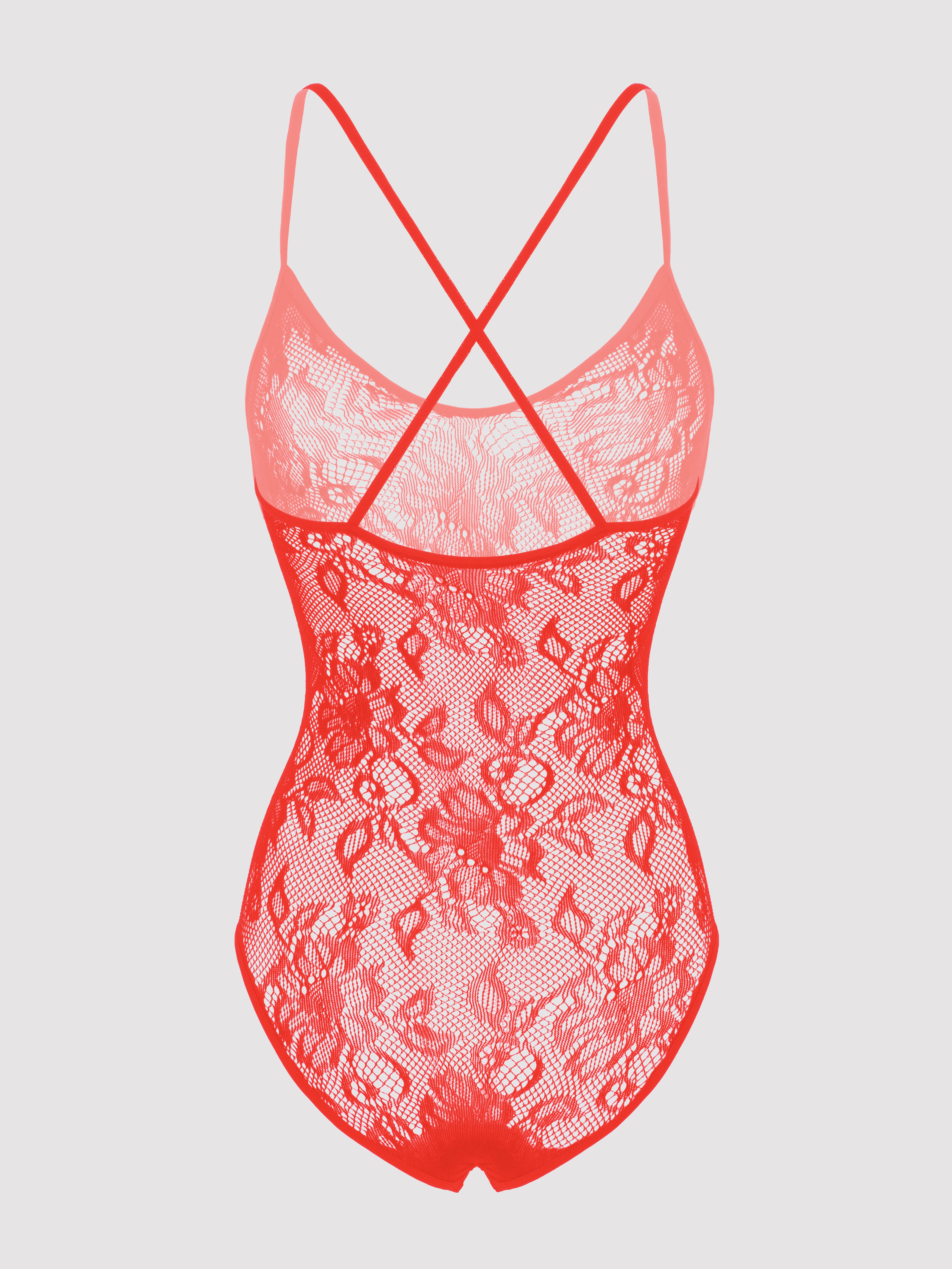 Lovehoney Black Crotchless Lace Spaghetti Strap Teddy, Red, hi-res