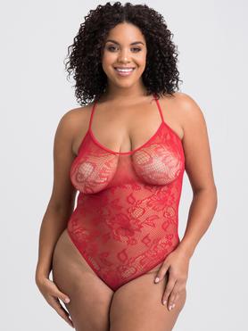 Lovehoney Plus Size Red Crotchless Lace Spaghetti Strap Body
