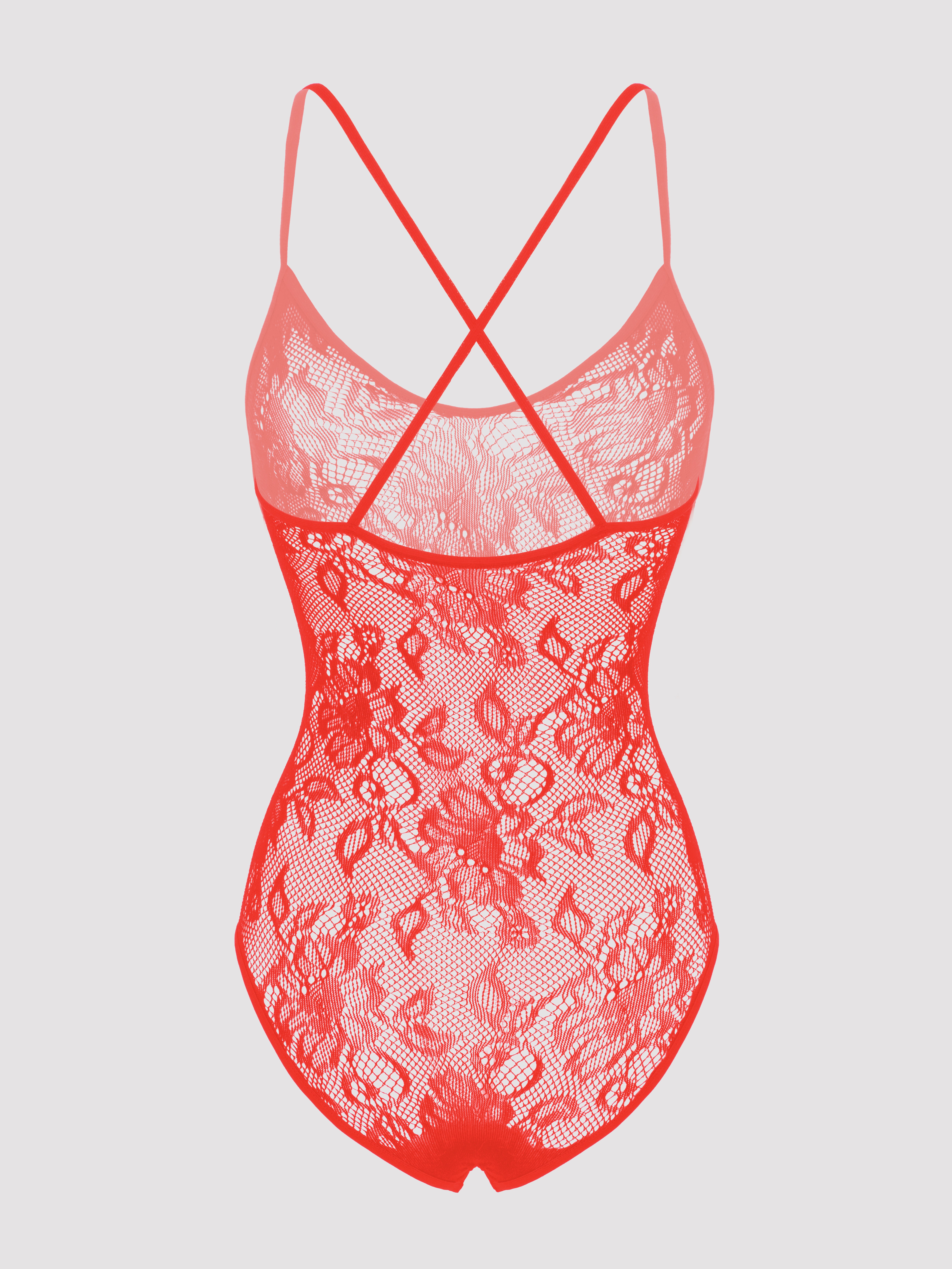 Lovehoney Black Crotchless Lace Spaghetti Strap Body, Red, hi-res