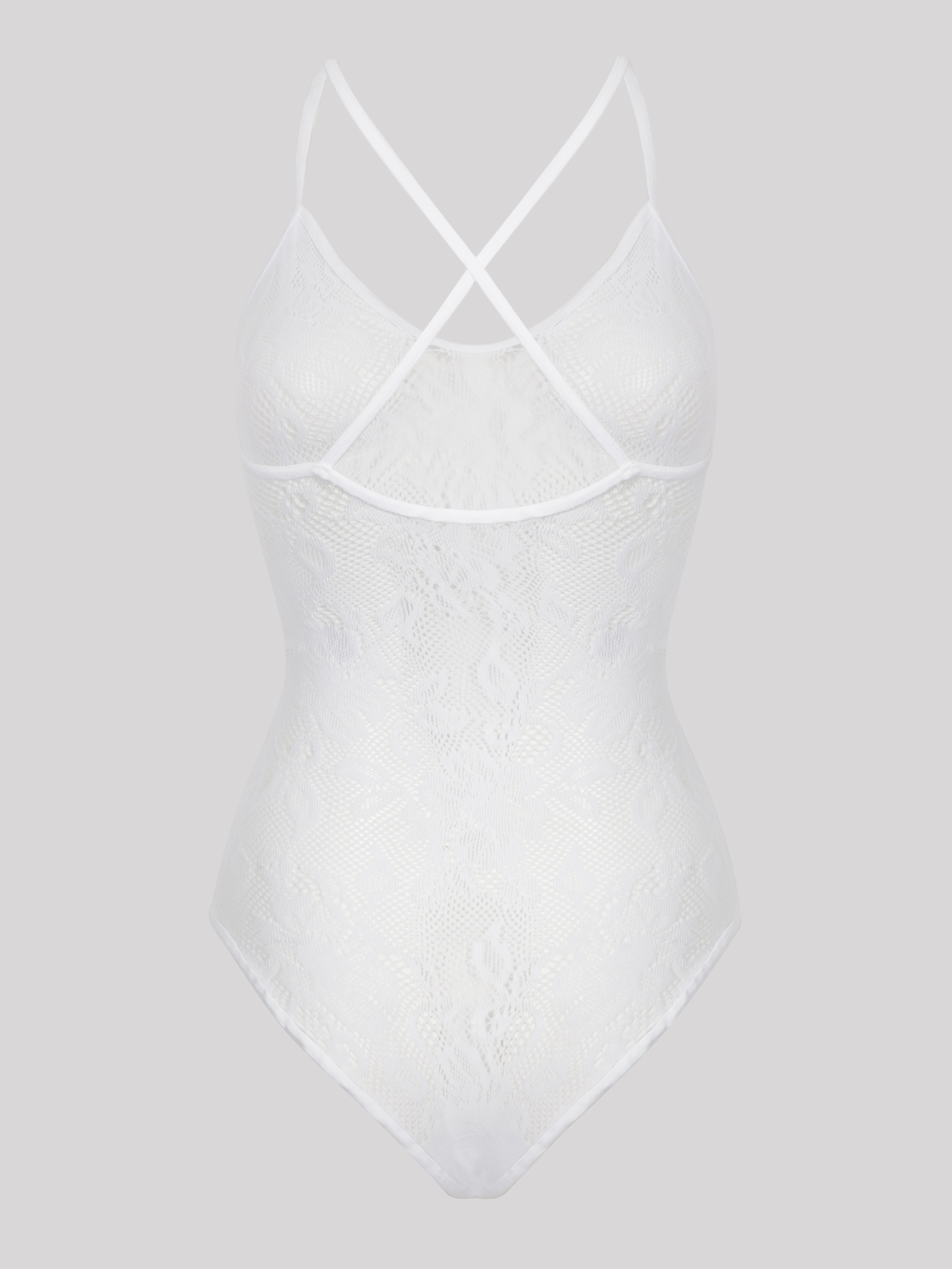 Lovehoney Black Crotchless Lace Spaghetti Strap Teddy, White, hi-res