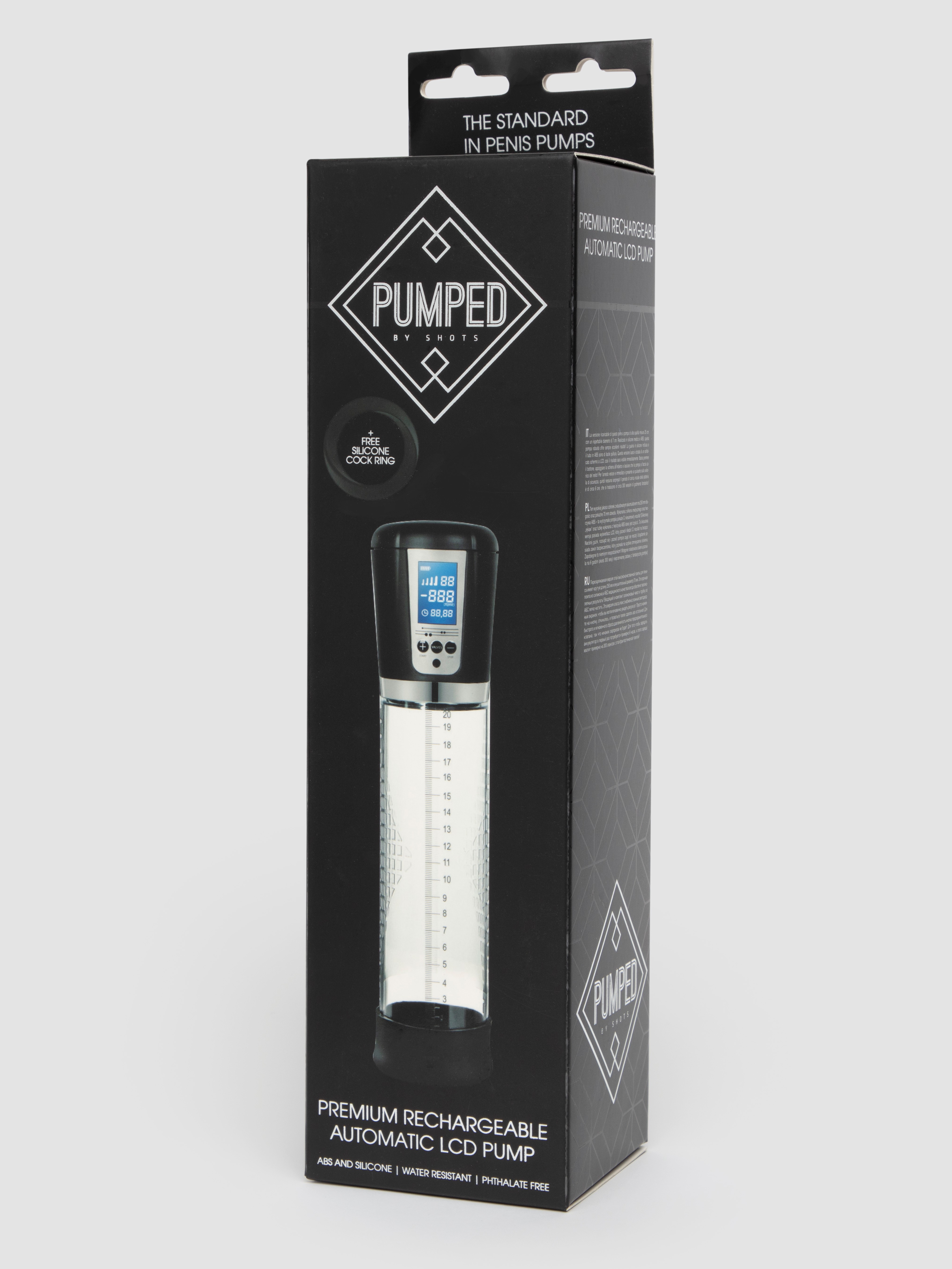 Pumped Premium Rechargeable Automatic LCD Penis Pump, Clear, hi-res