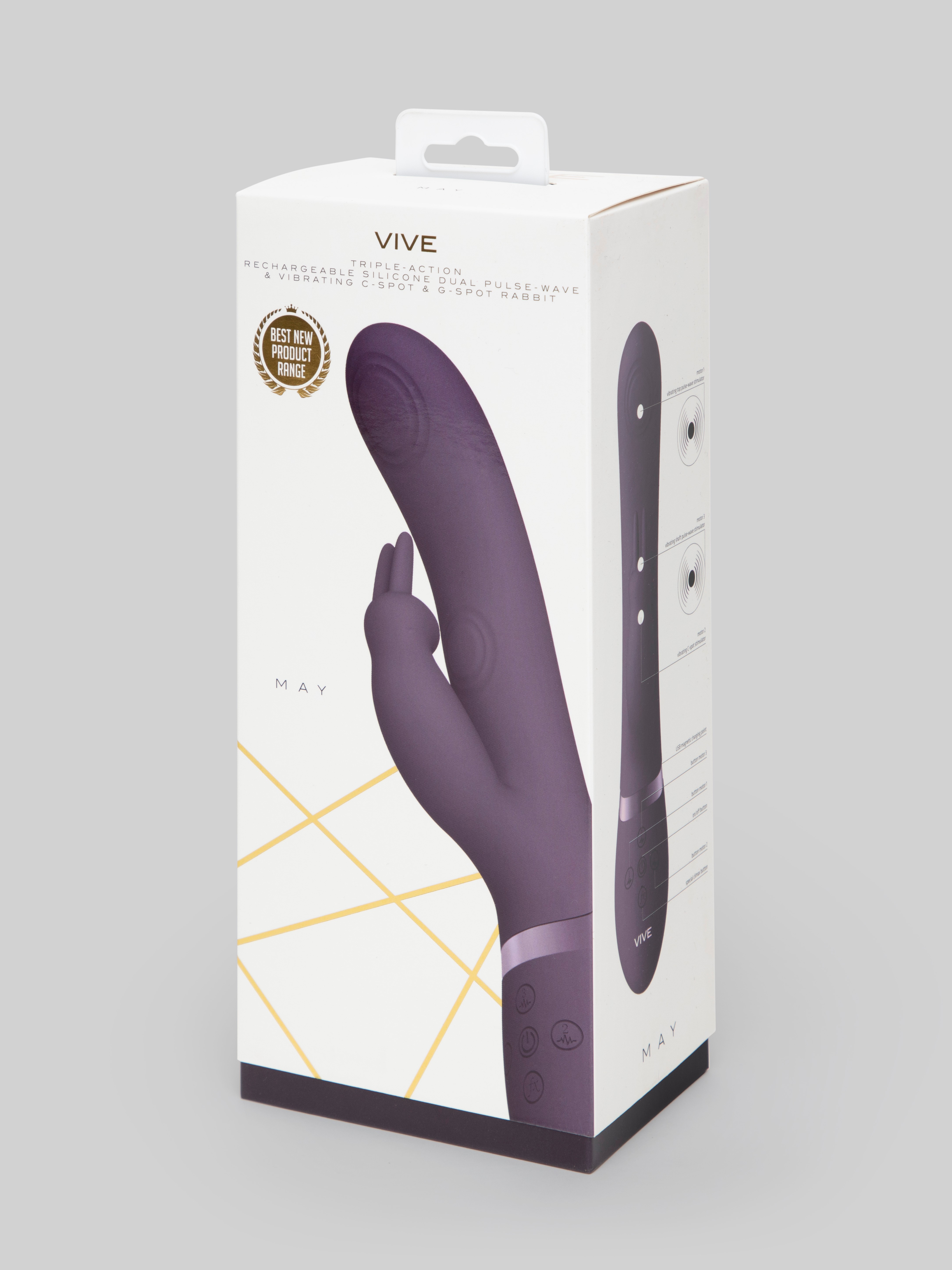 Vive MAY Rechargeable Pulsing Silicone Rabbit Vibrator, Purple, hi-res