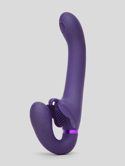 Vive SATU Rechargeable Pulsing Strapless Strap-On with Clitoral Stimulation, Purple, hi-res