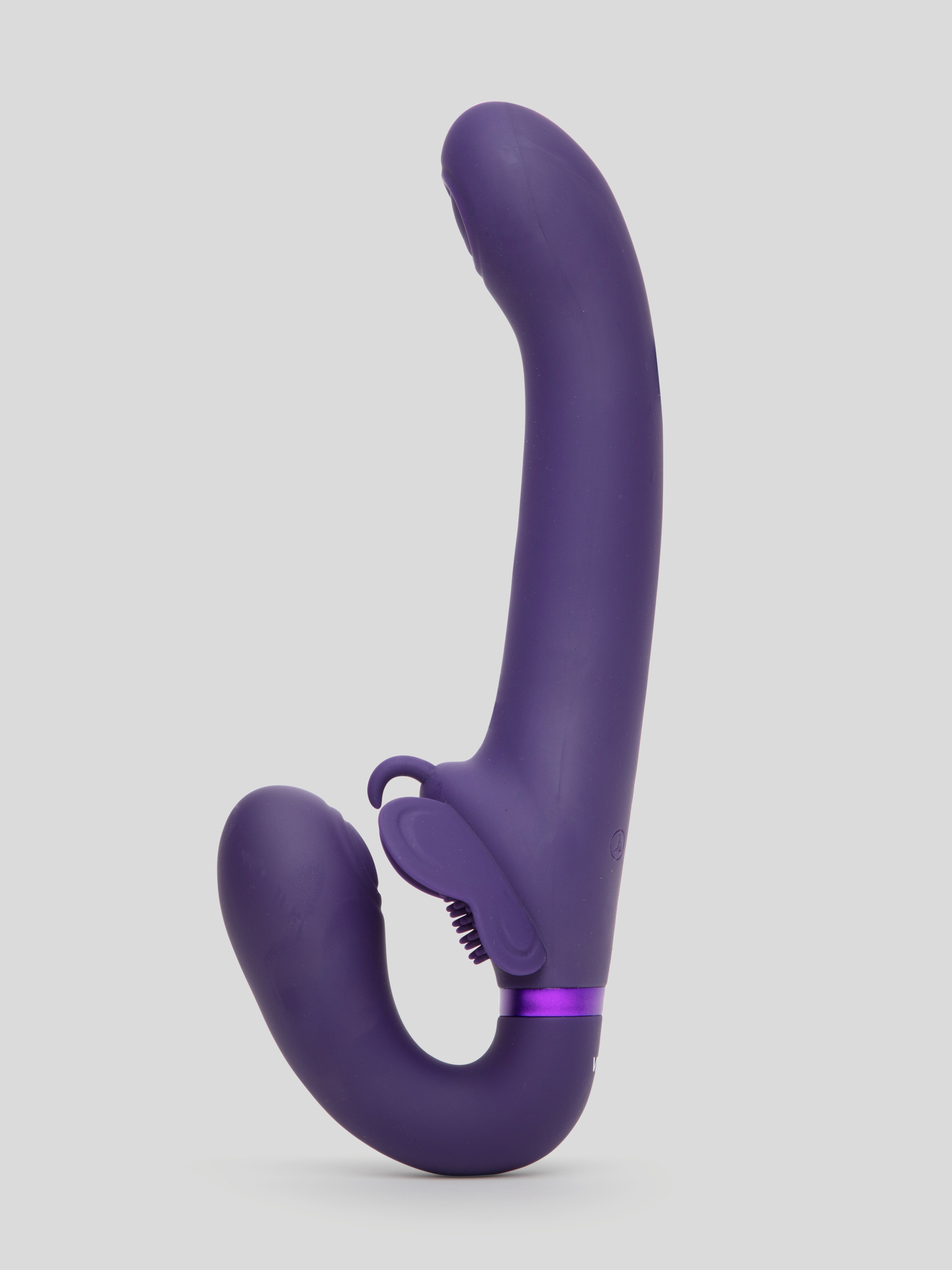 Vive SATU Rechargeable Pulsing Strapless Strap-On with Clitoral Stimulation, Purple, hi-res