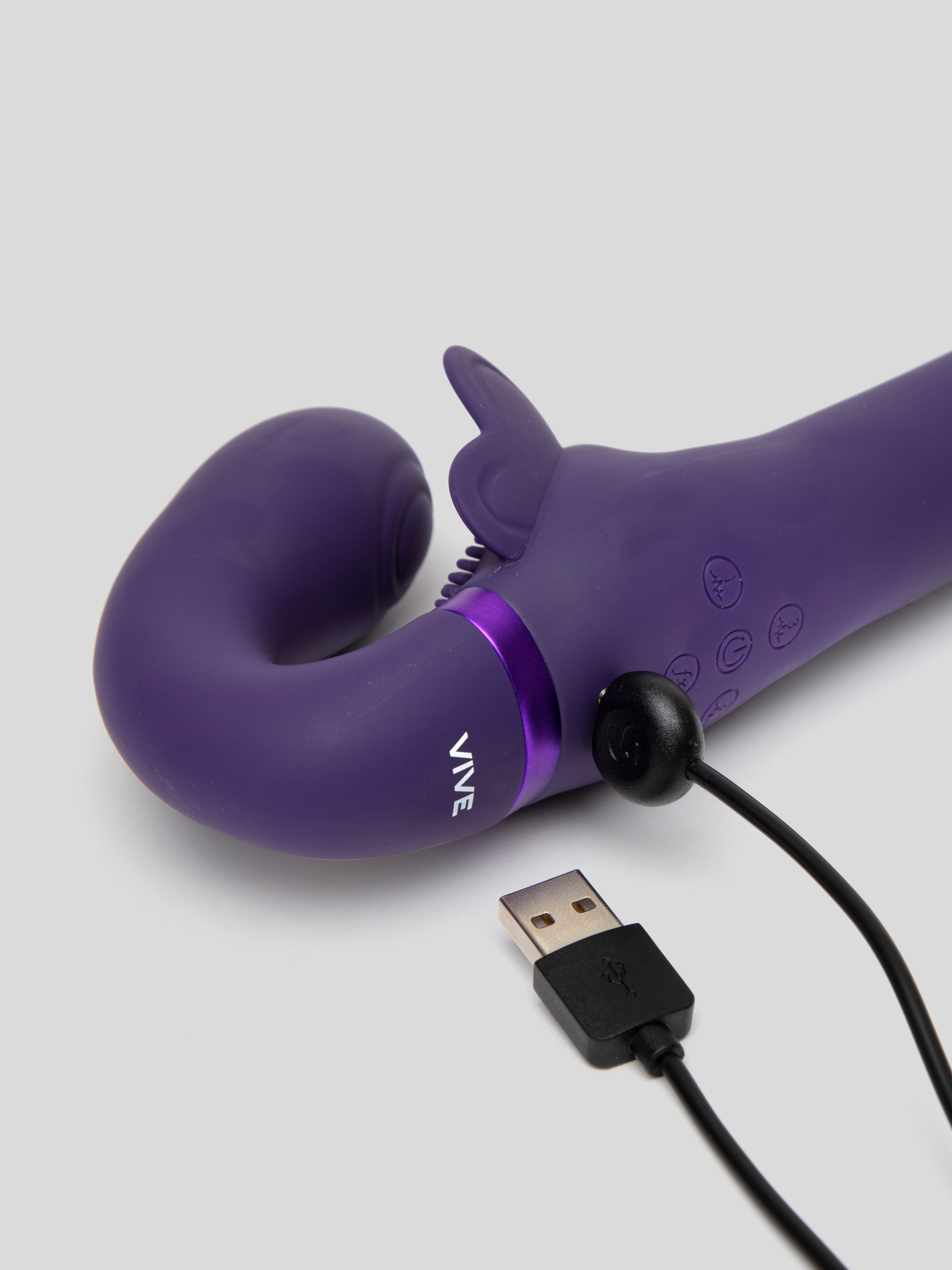 Vive SATU Rechargeable Pulsing Strapless Strap-On with Clitoral Stimulation, Purple, hi-res