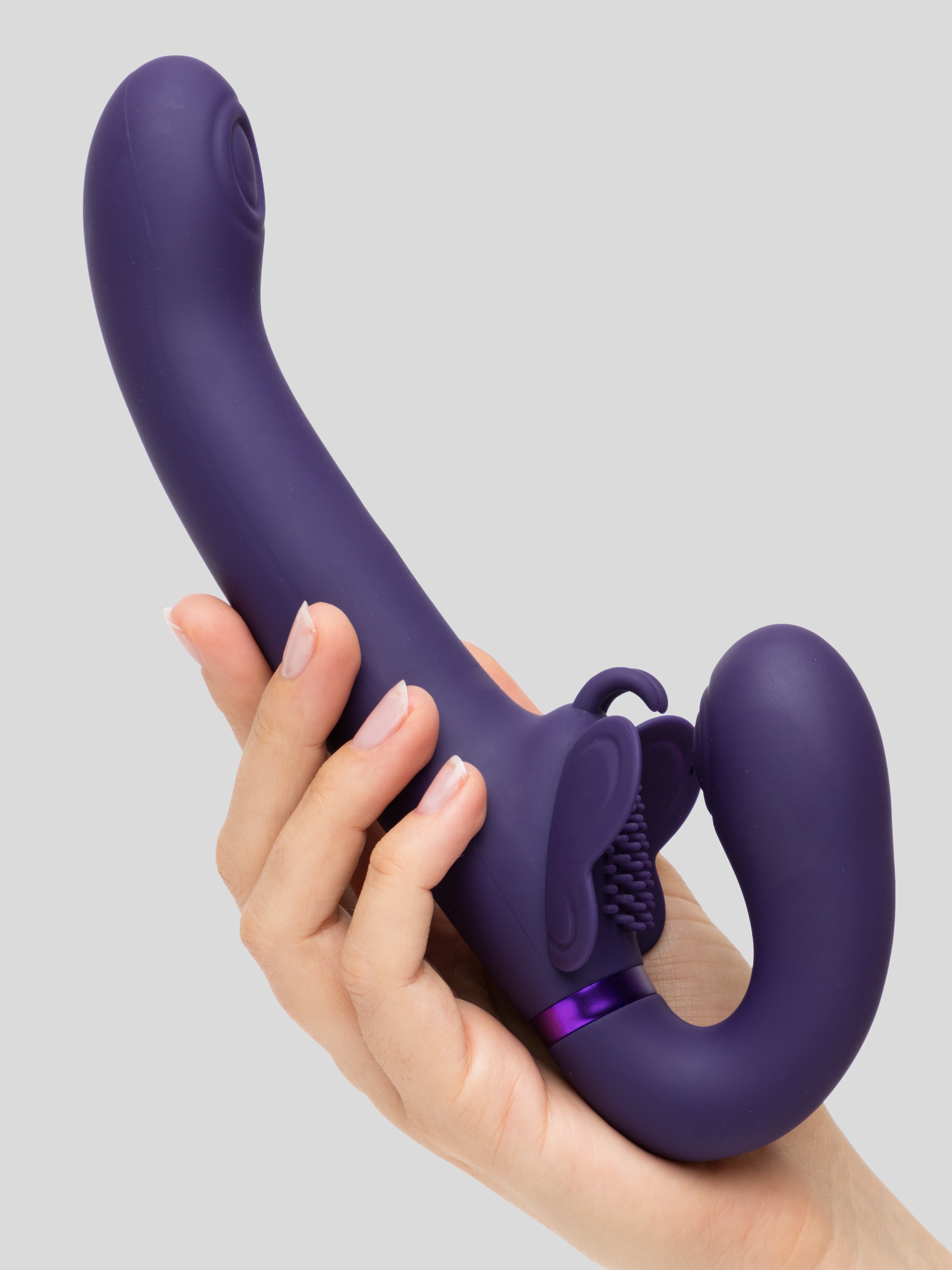 Vive SATU Rechargeable Pulsing Strapless Strap-On with Clitoral Stimulation, Purple, hi-res