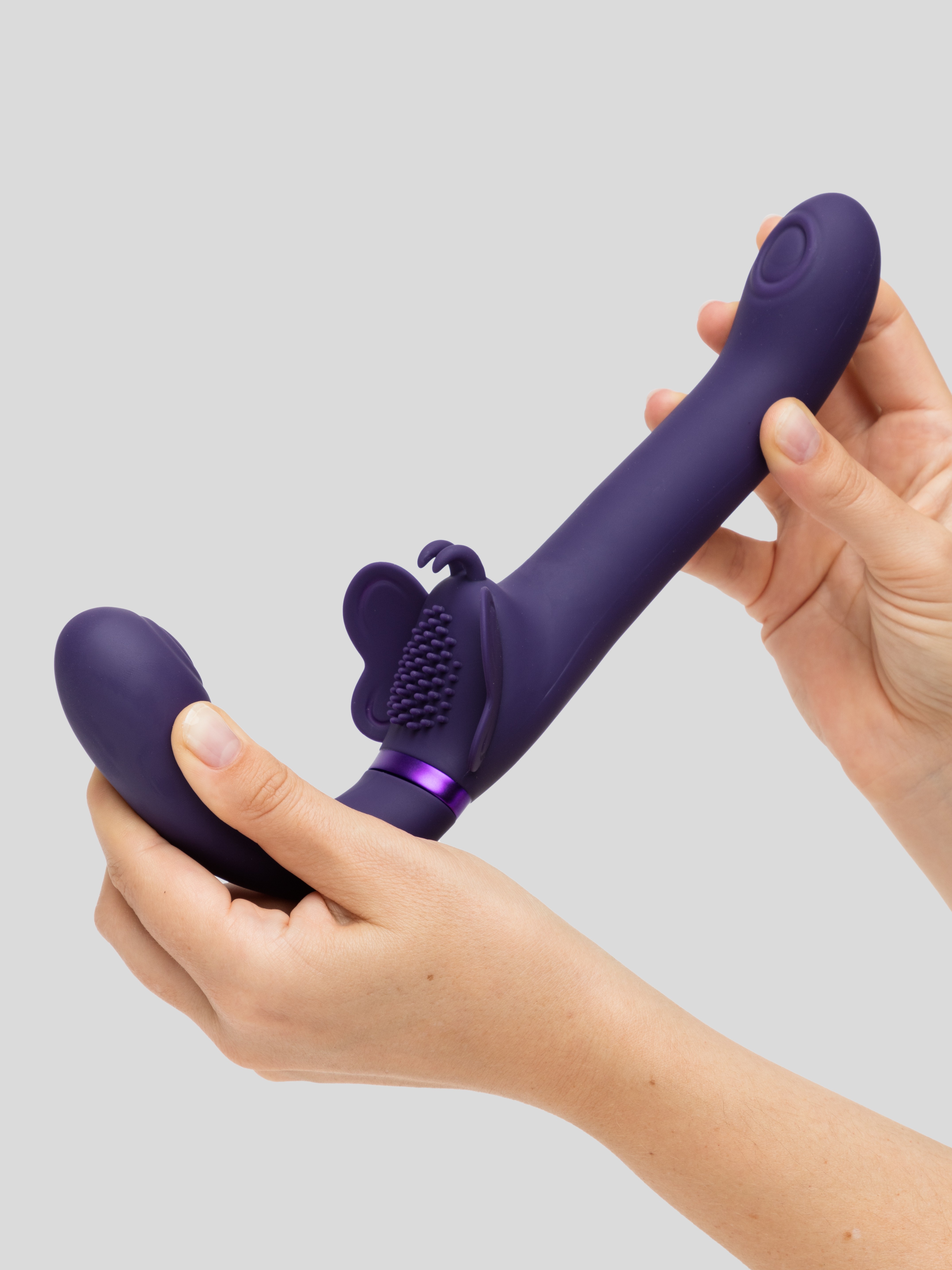 Vive SATU Rechargeable Pulsing Strapless Strap-On with Clitoral Stimulation, Purple, hi-res