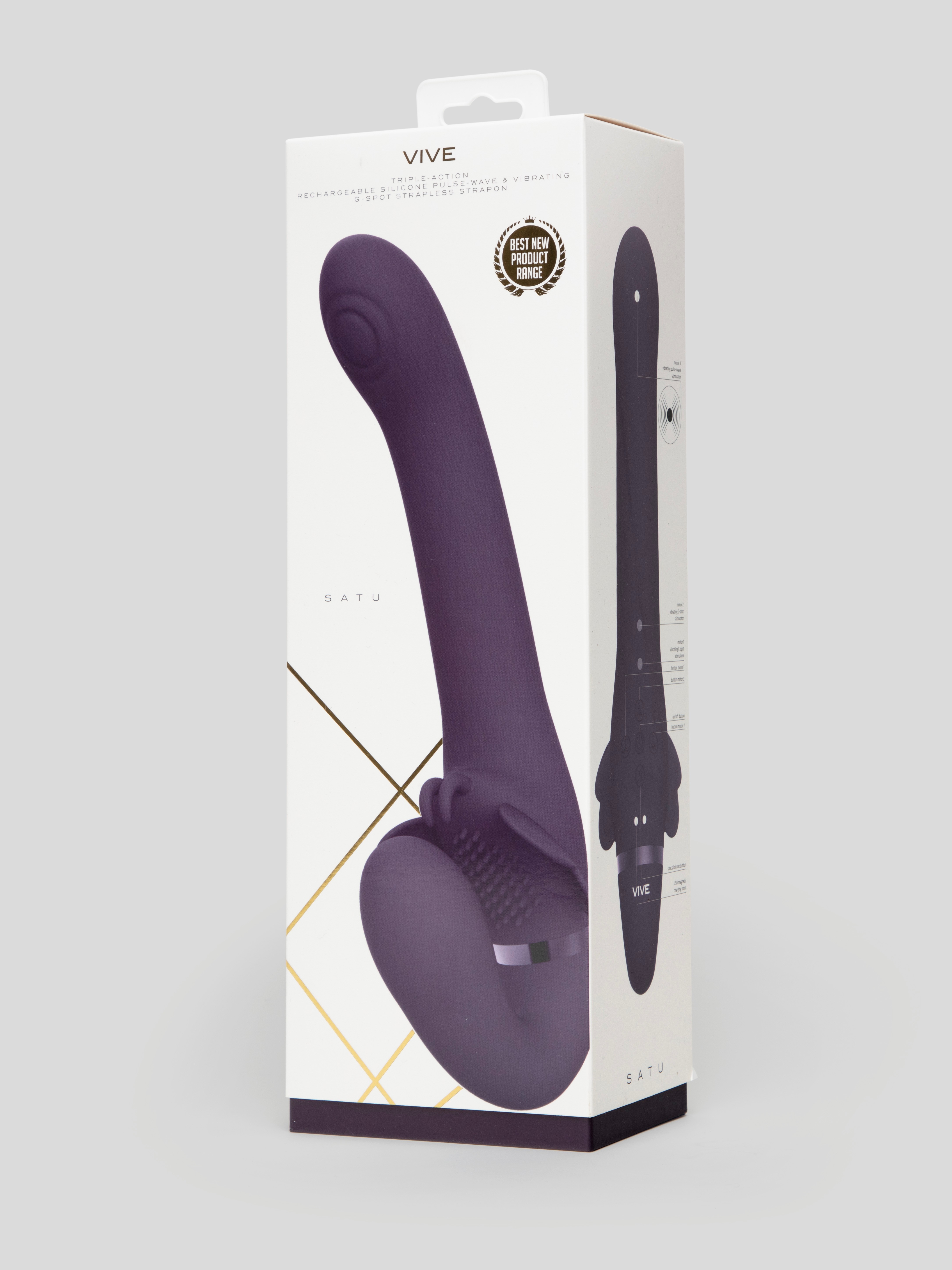 Vive SATU Rechargeable Pulsing Strapless Strap-On with Clitoral Stimulation, Purple, hi-res